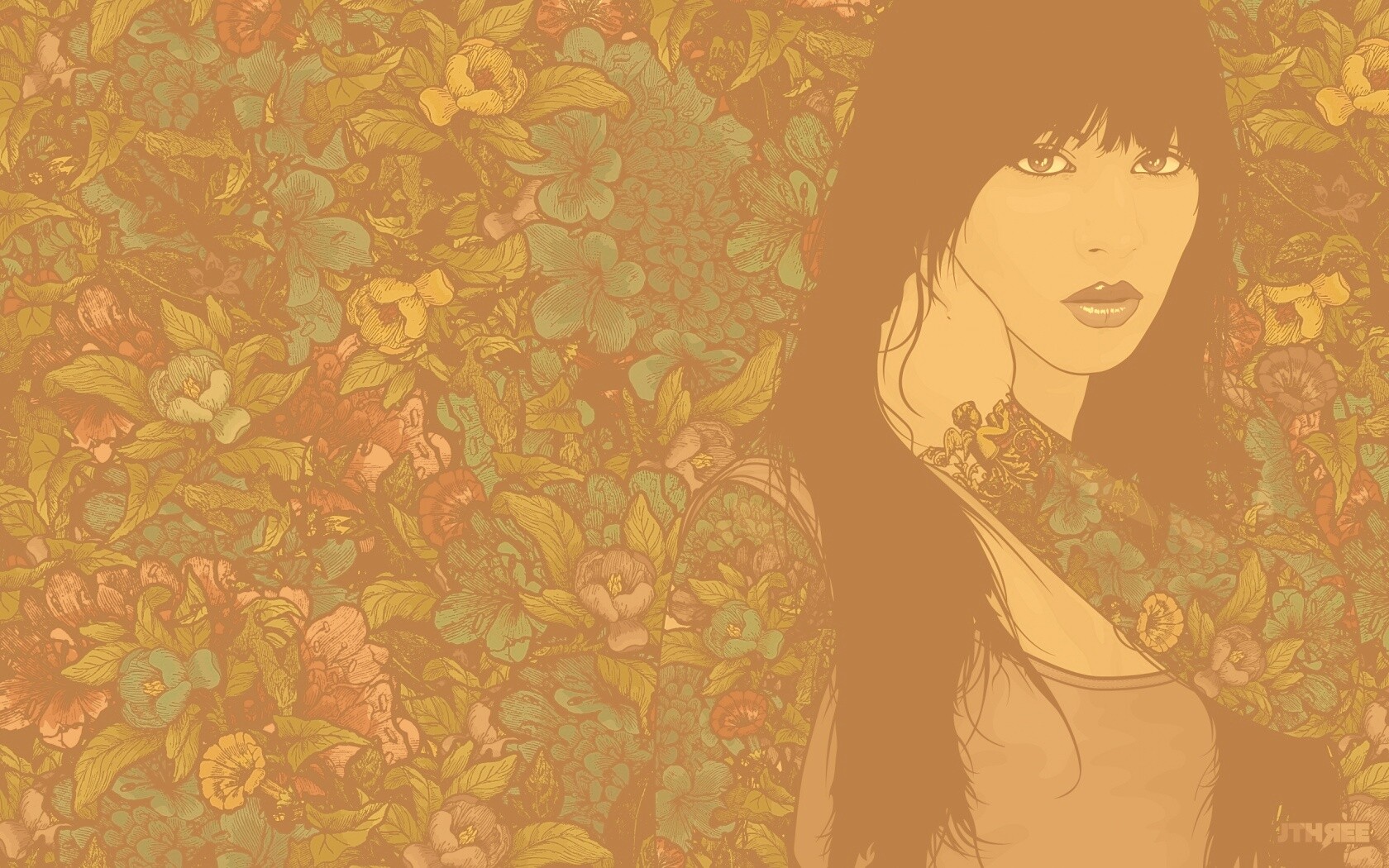 Девушка с цветочной тату обои