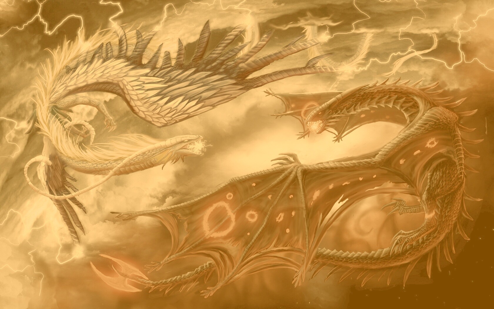 Живописная битва молнии и огня обои