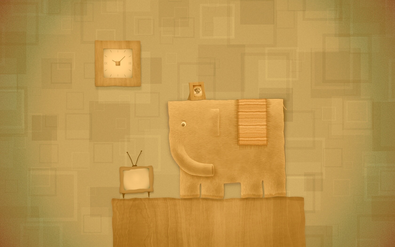 Слон, часы и телевизор обои