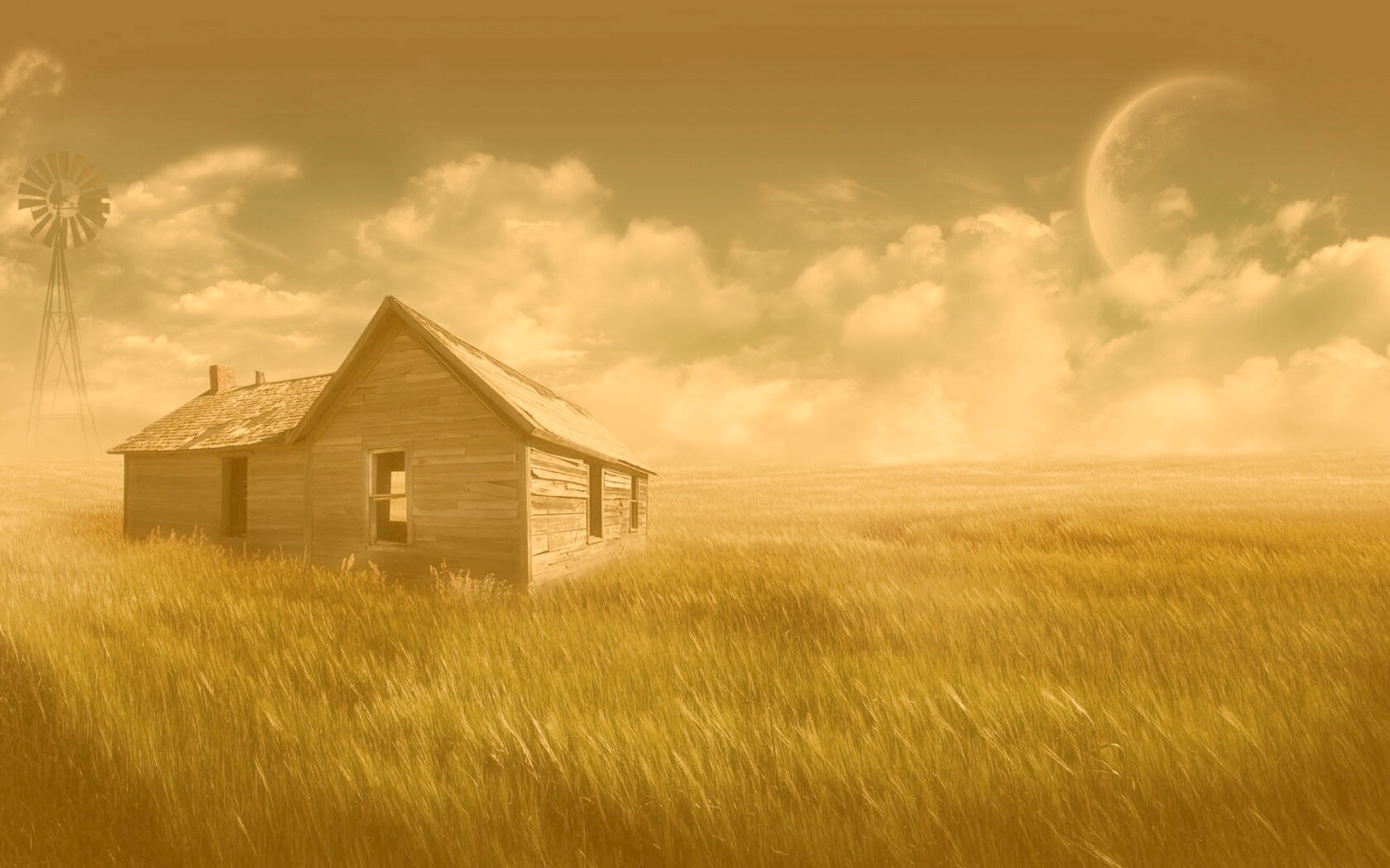 Домик в поле обои