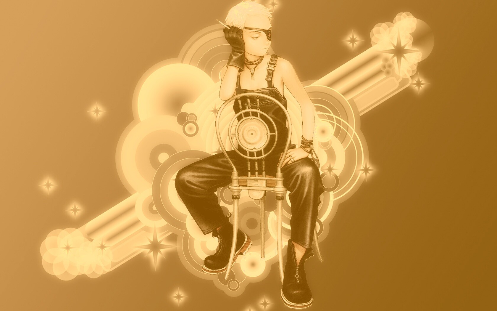 Одноглазый парень на стуле обои