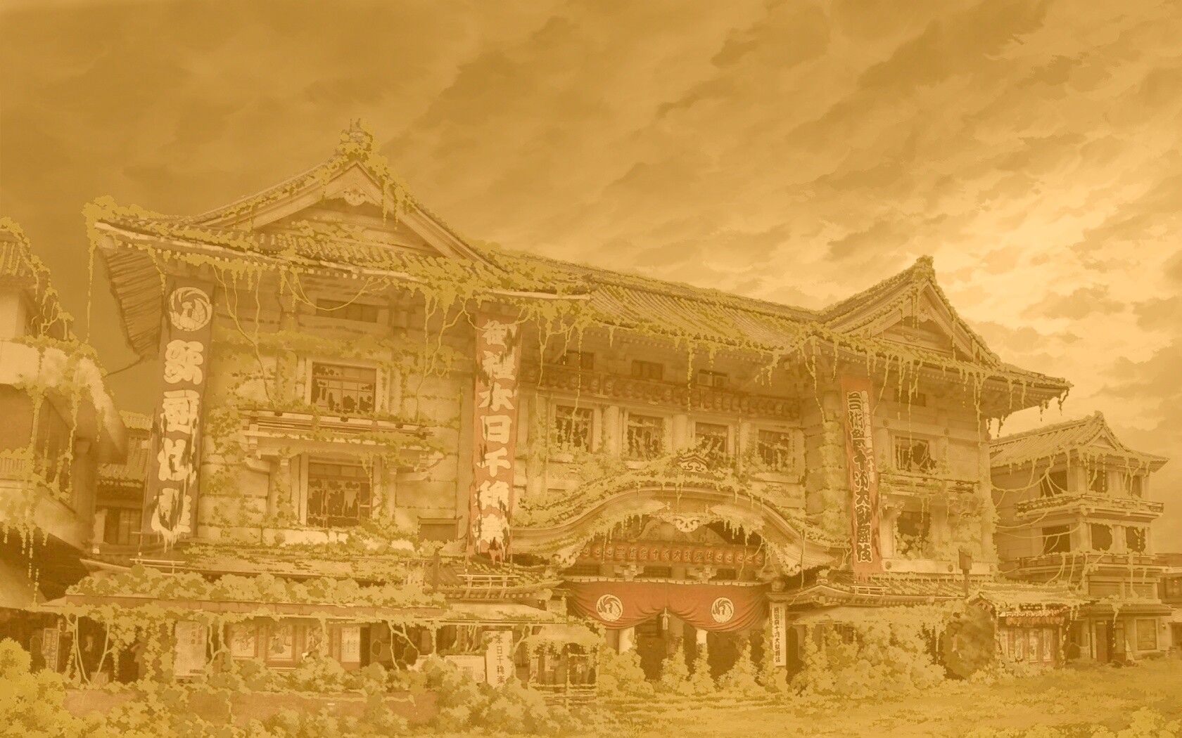 Заброшенное японское здание обои