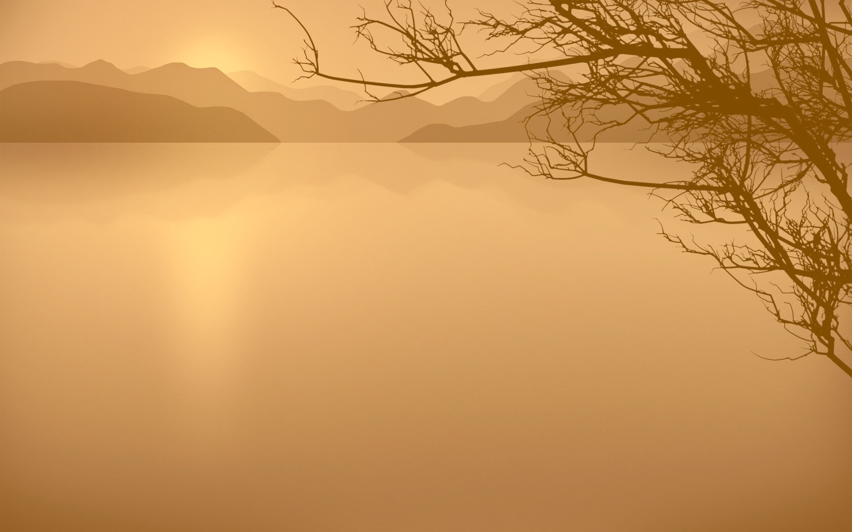 Ветка над вечерним озером обои