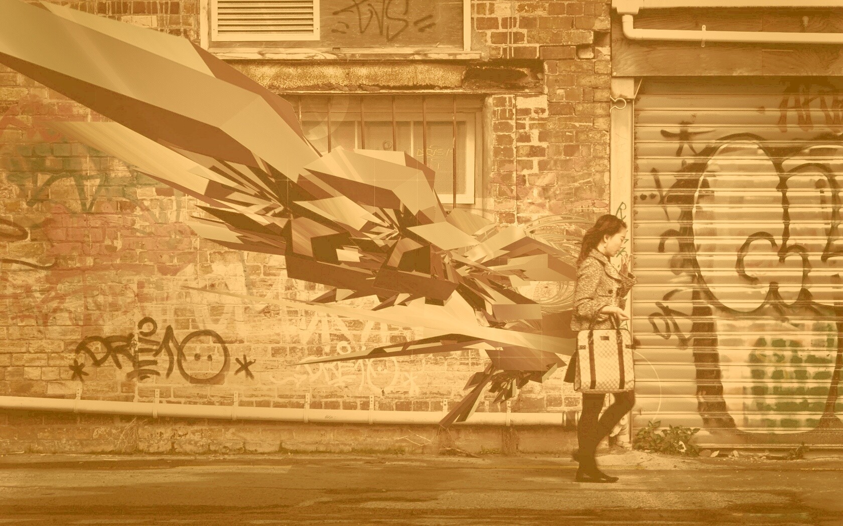 3D граффити на стене обои