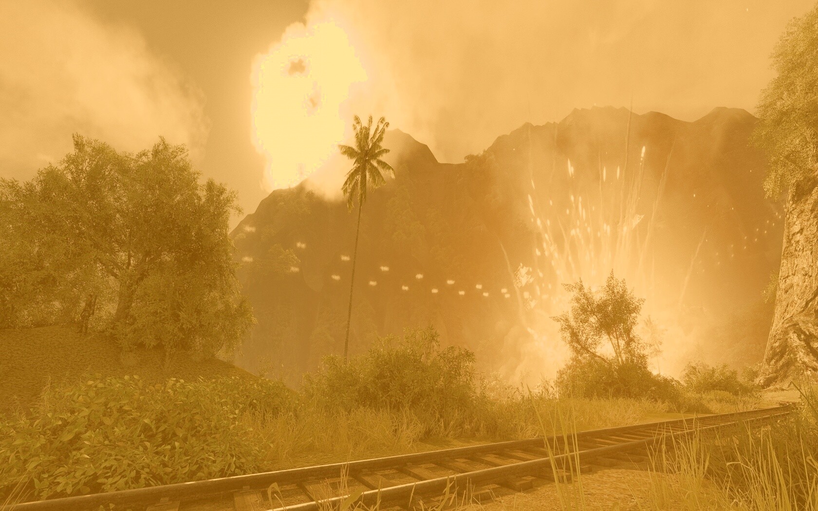 Взрыв в кустах обои