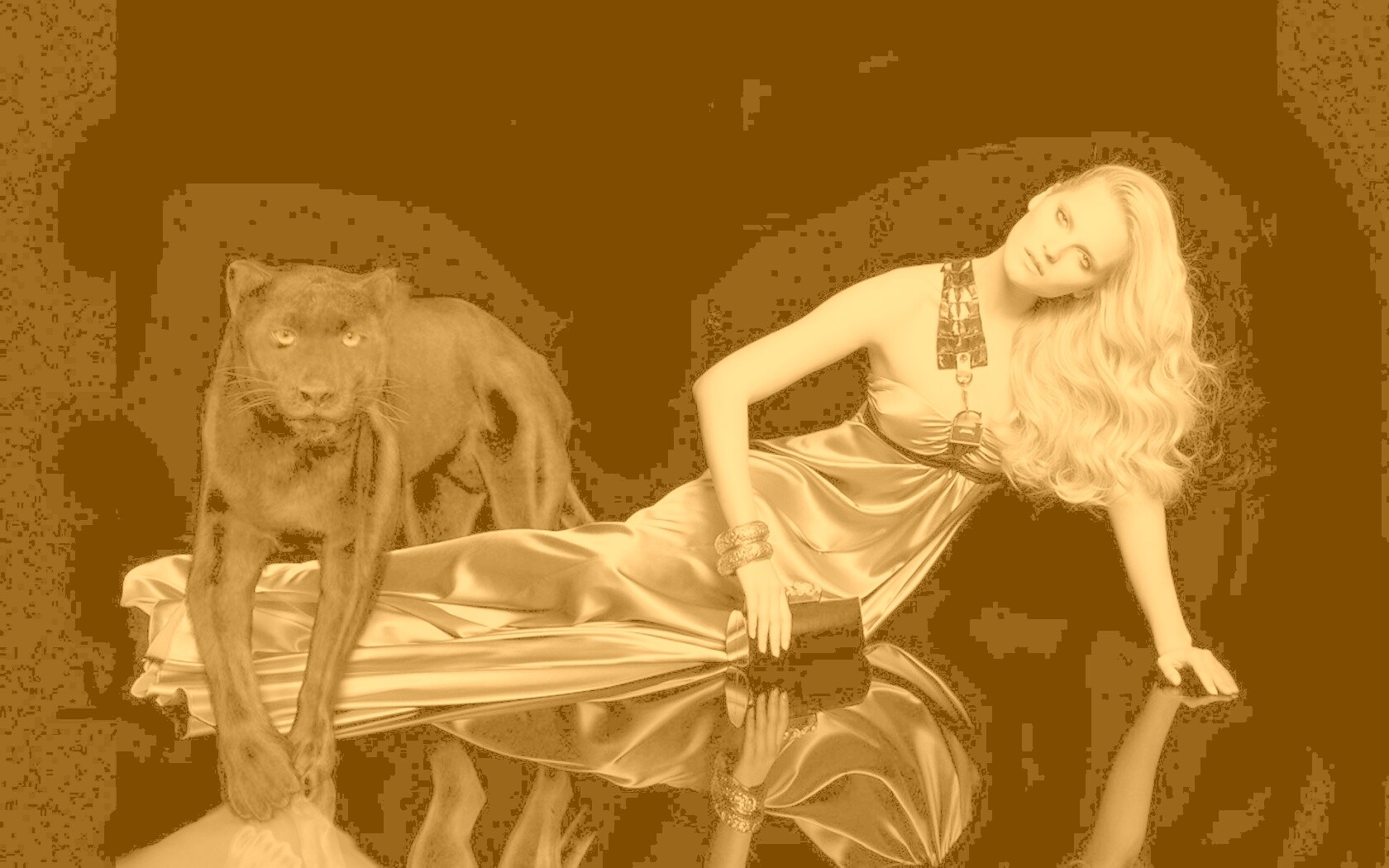 Красотка с пантерой обои