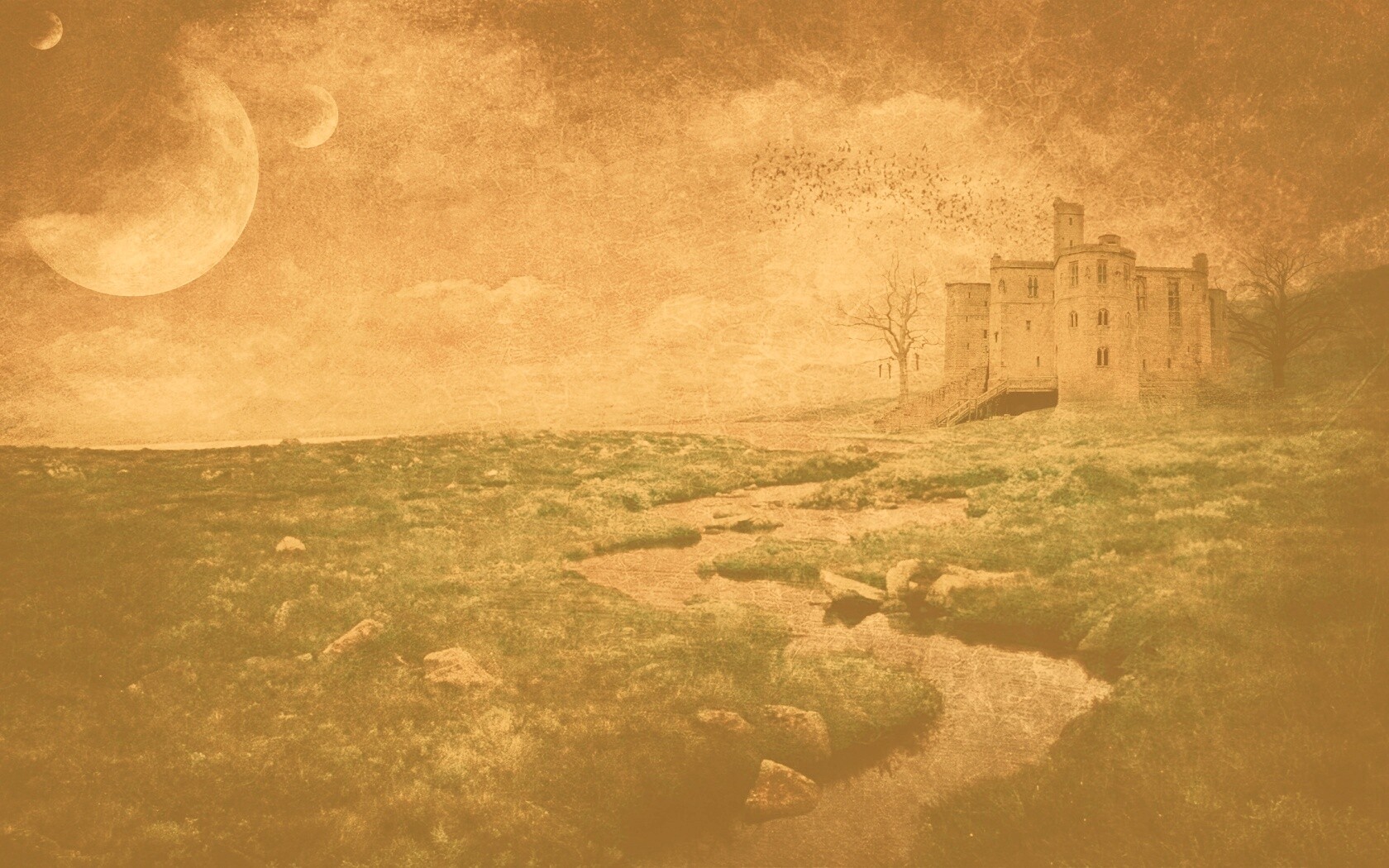 Старинный пейзаж с замком обои