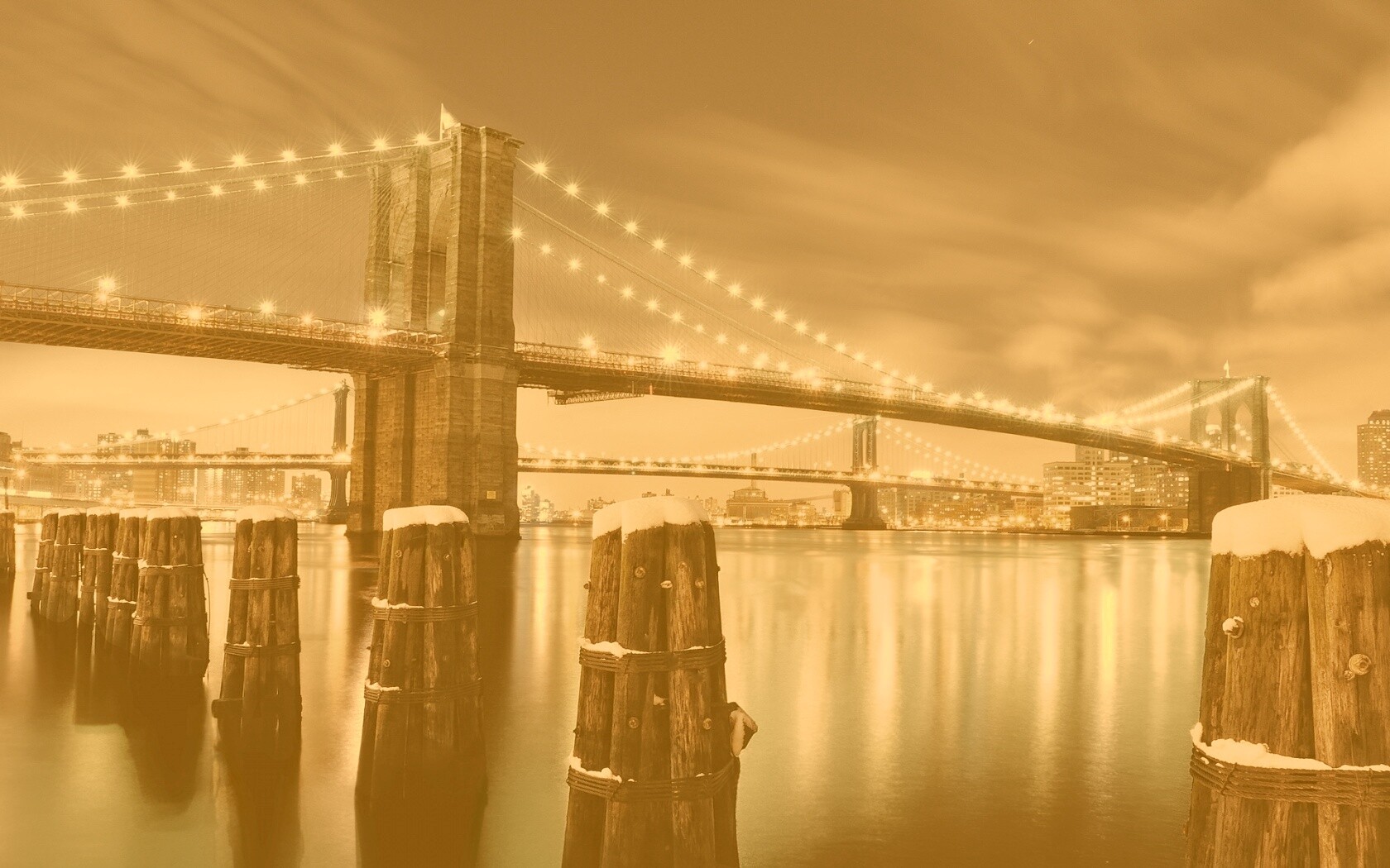Бруклинский мост зимой HDR обои