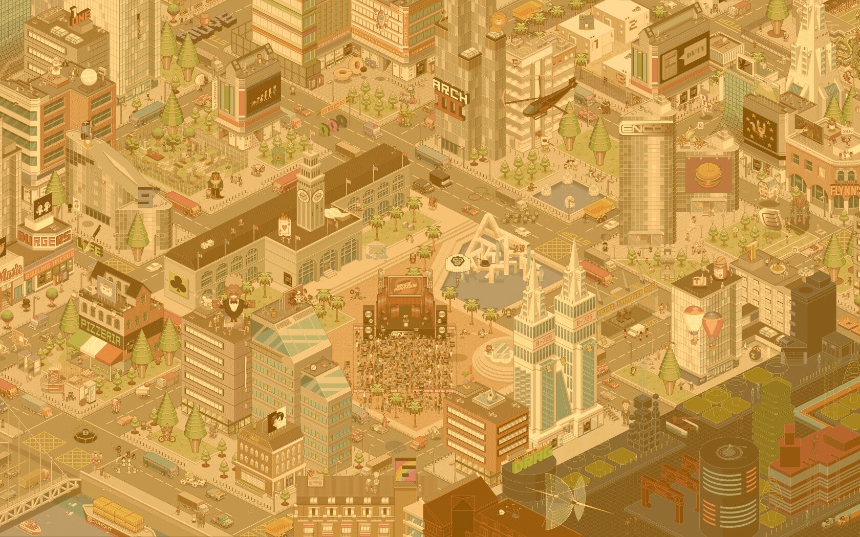 Пиксельный город обои