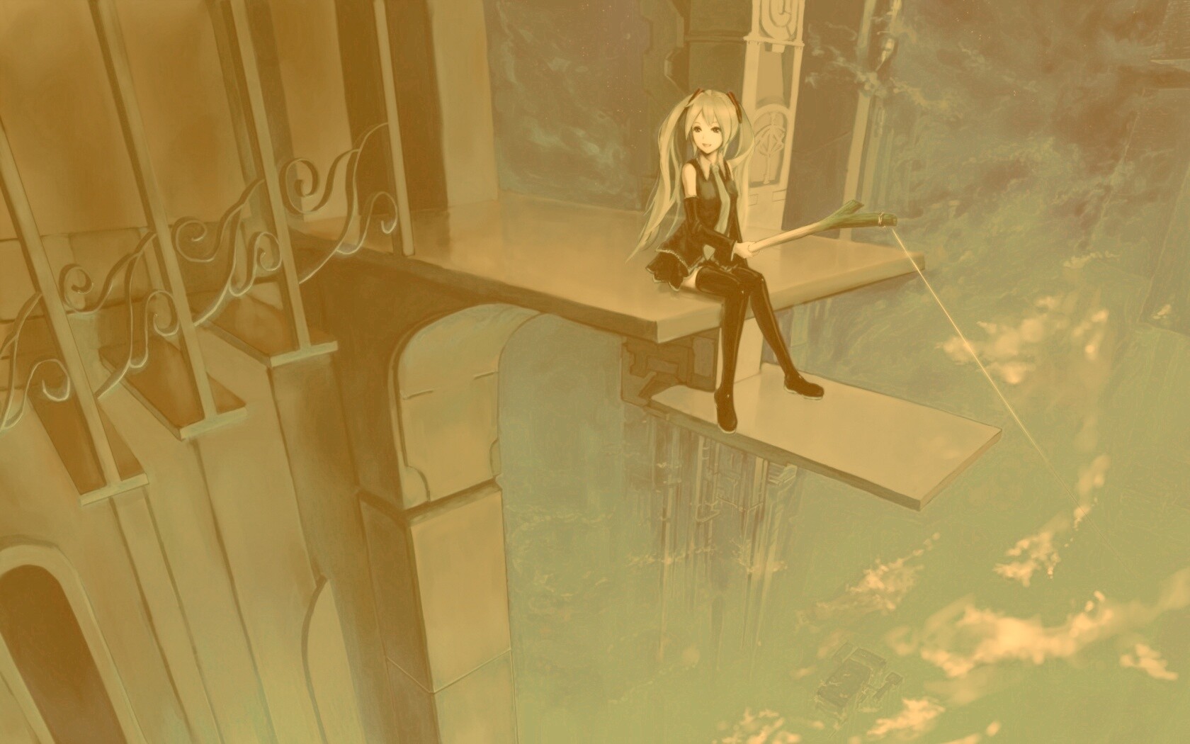 Хатсуне Мику с удочкой обои