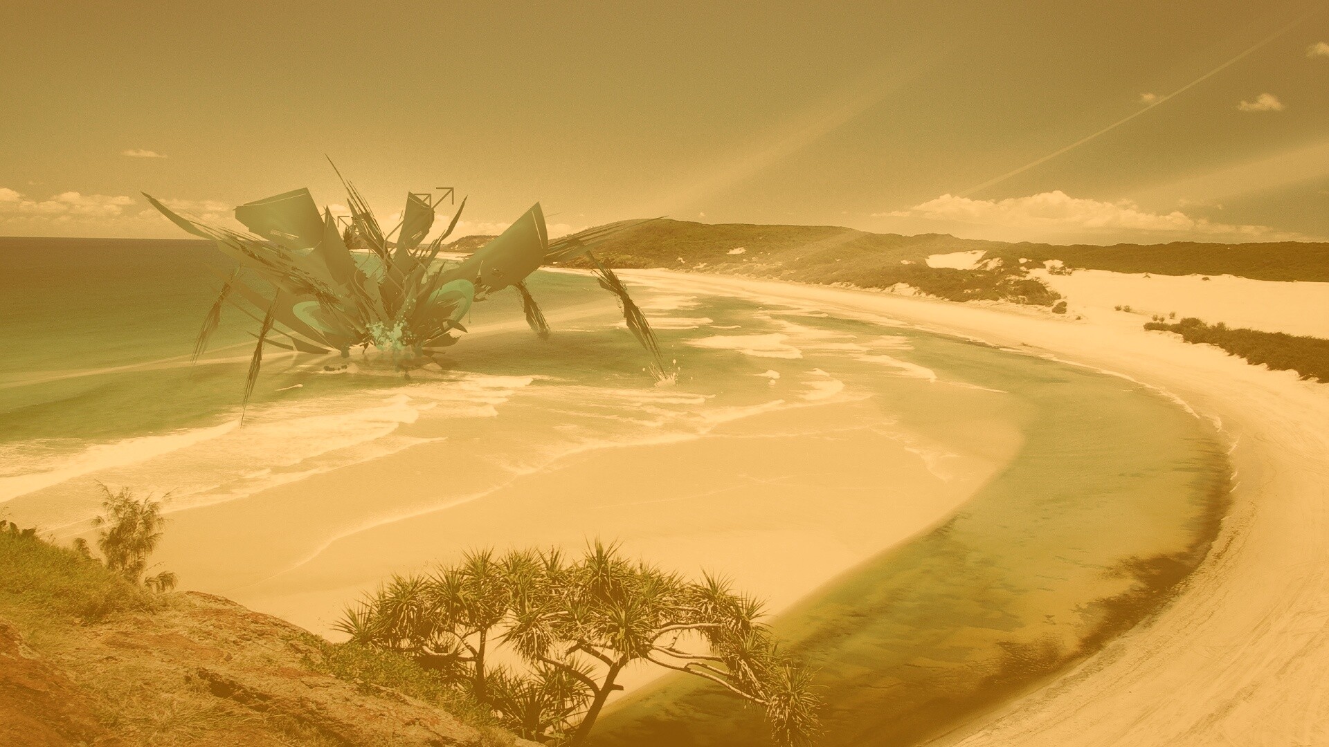 Робот на побережье обои