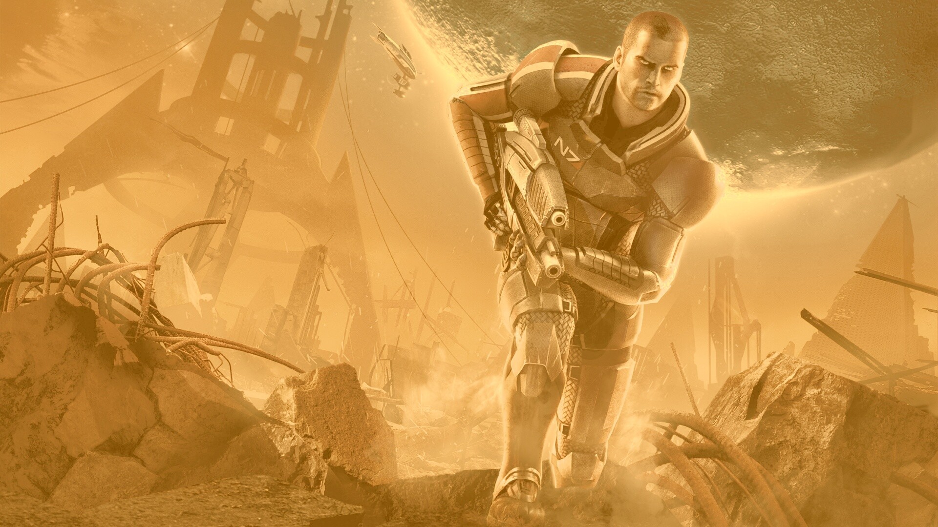 Капитан Шепард на руинах обои