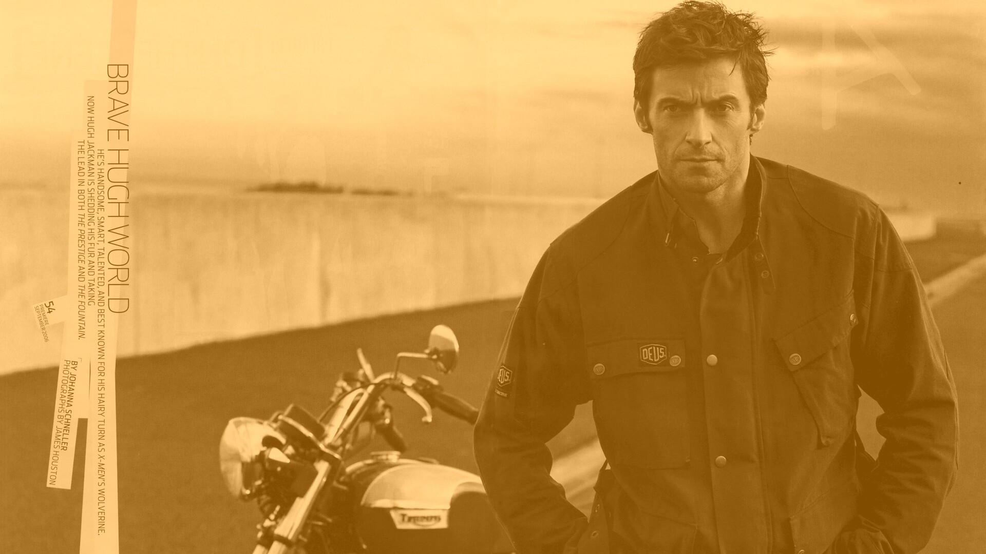 Хью Джекман с мотоциклом обои