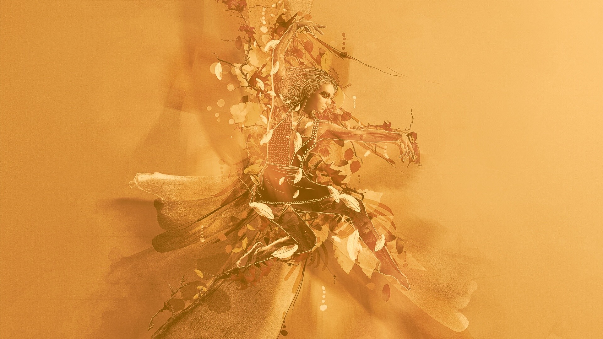 Девушка танцует в листьях обои