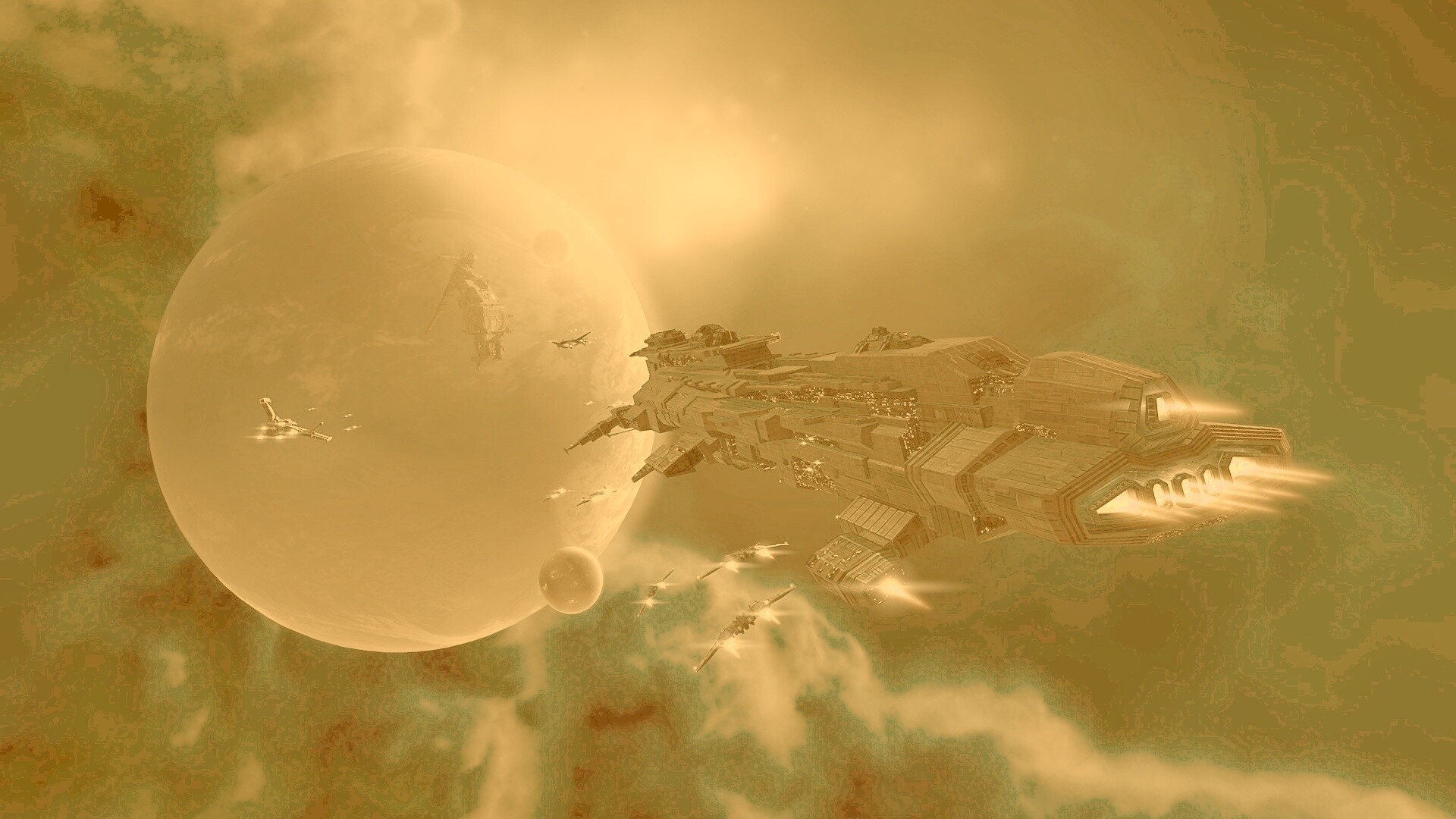 Космический флот атакует планету обои