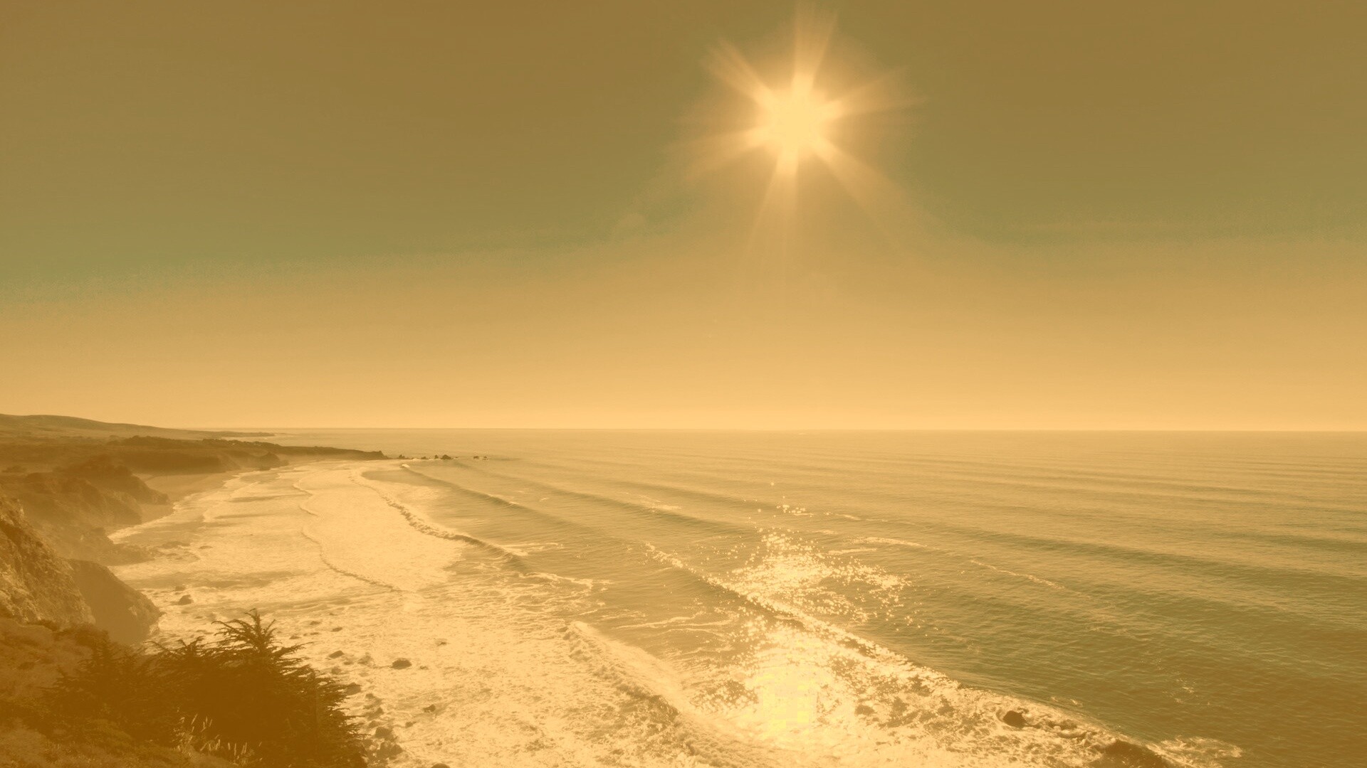 Солнце над морем обои