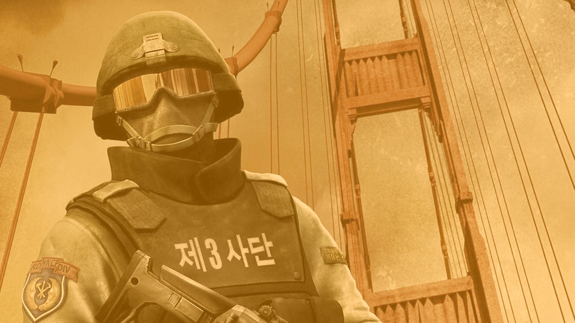 Солдат на мосту Золотые Ворота обои