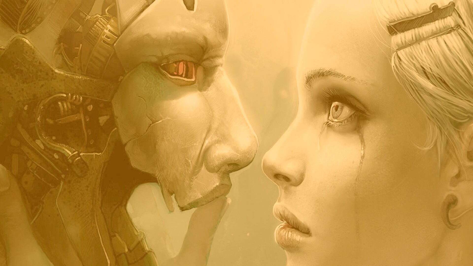 Девушка и робот обои