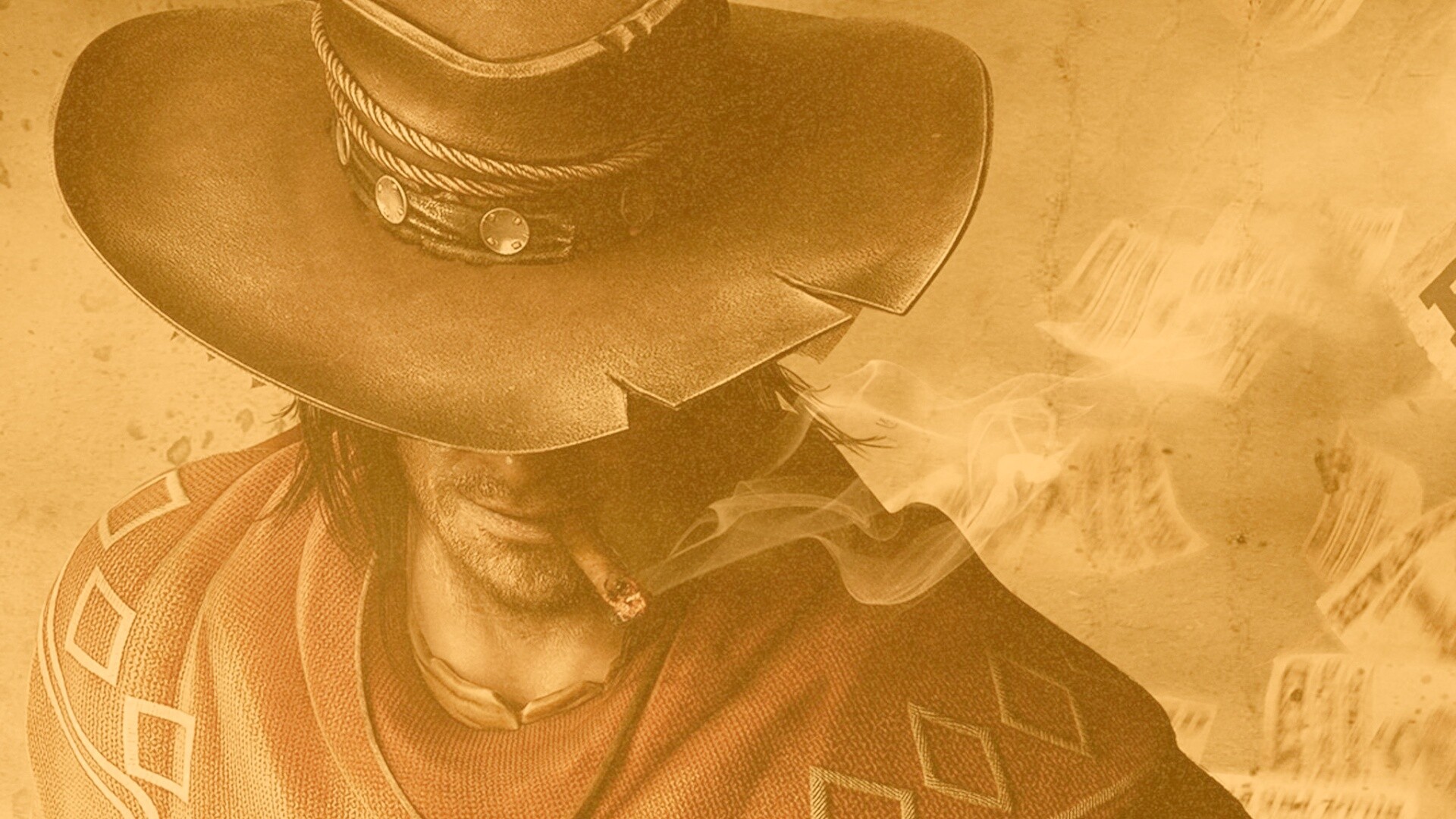 Мужик с сигарой в шляпе и пончо обои