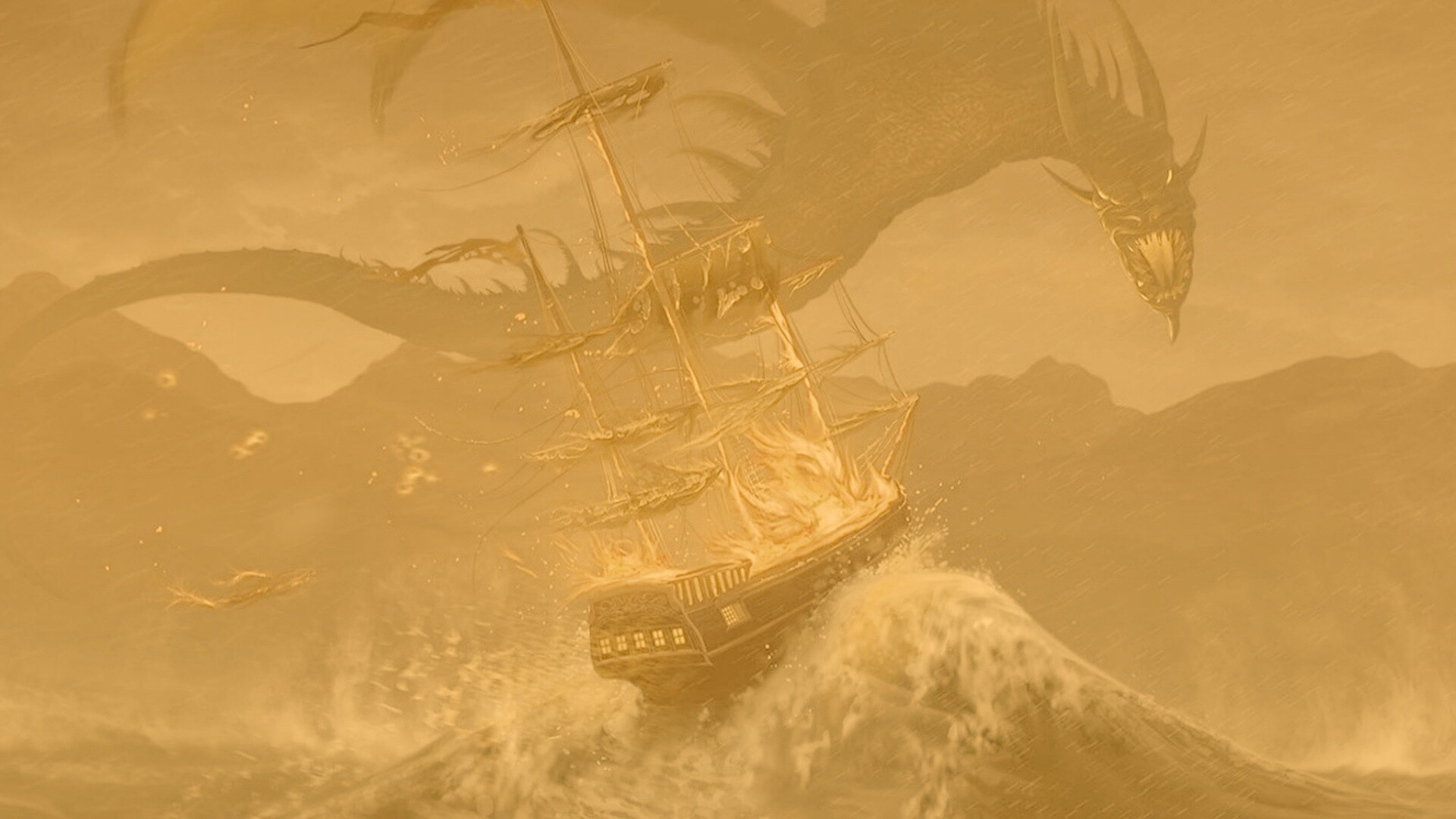 Дракон нападает на корабль обои