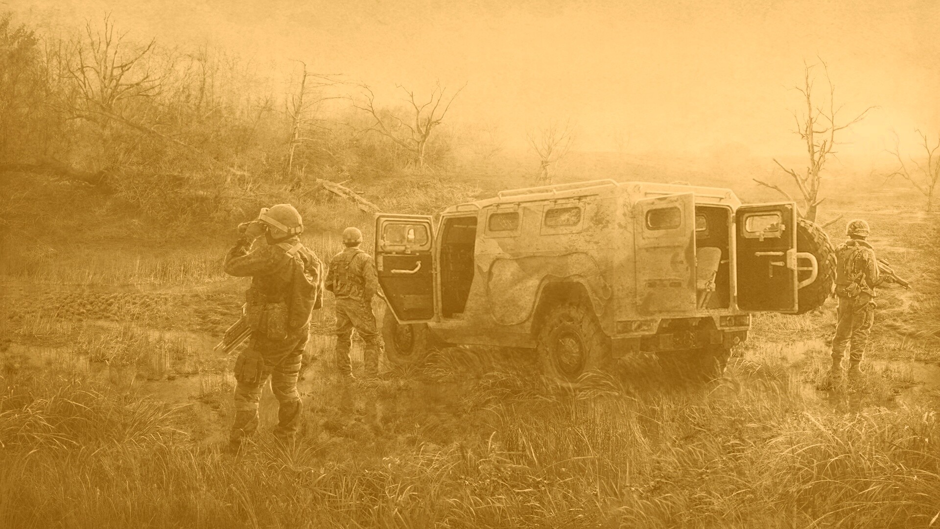 Солдаты из сталкера на болоте обои