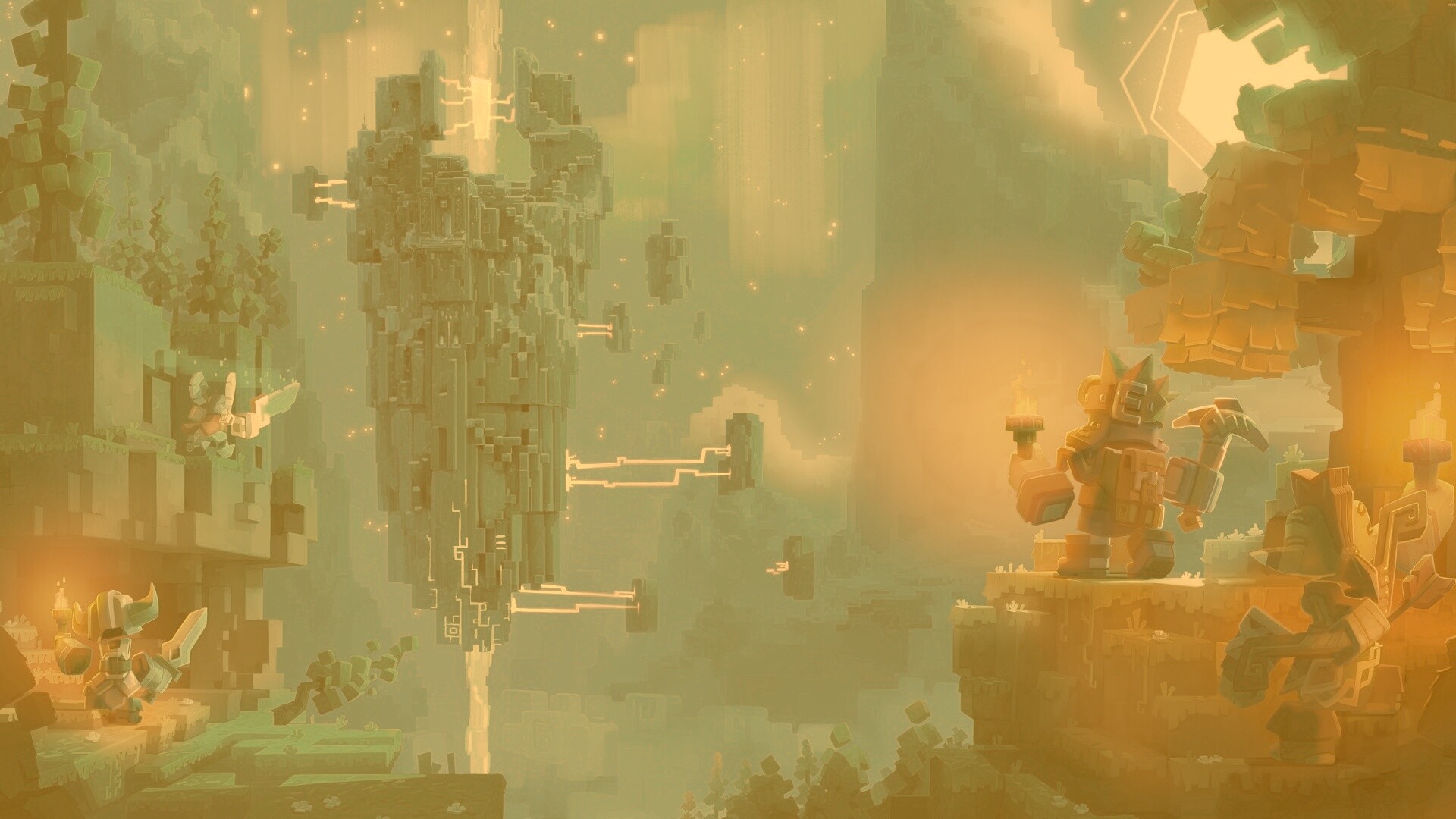 Парень с киркой и факелом смотрит в даль обои