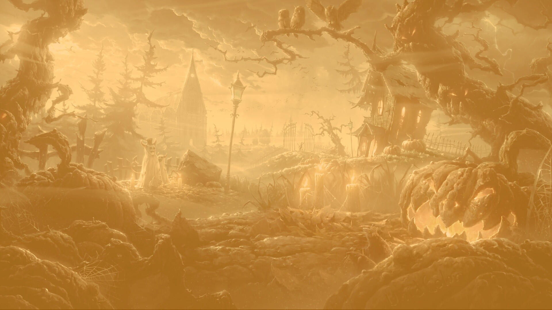 Страшный хэллоувинский пейзаж обои