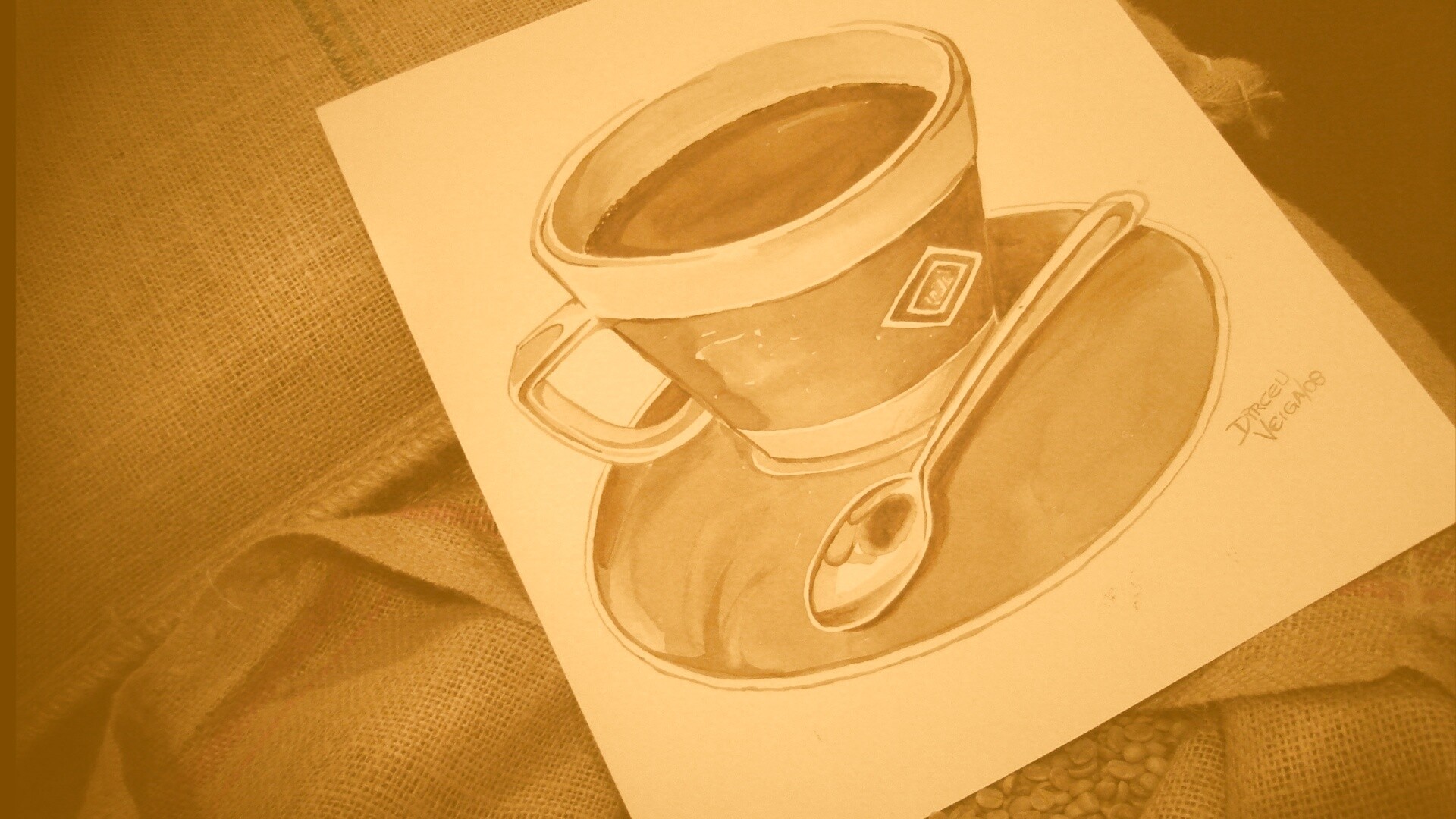 Нарисованная чашка кофе обои