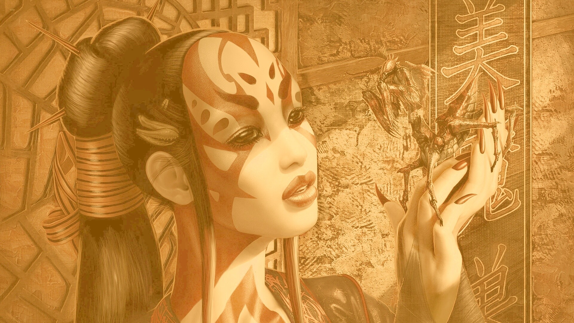 Девушка и богомол обои