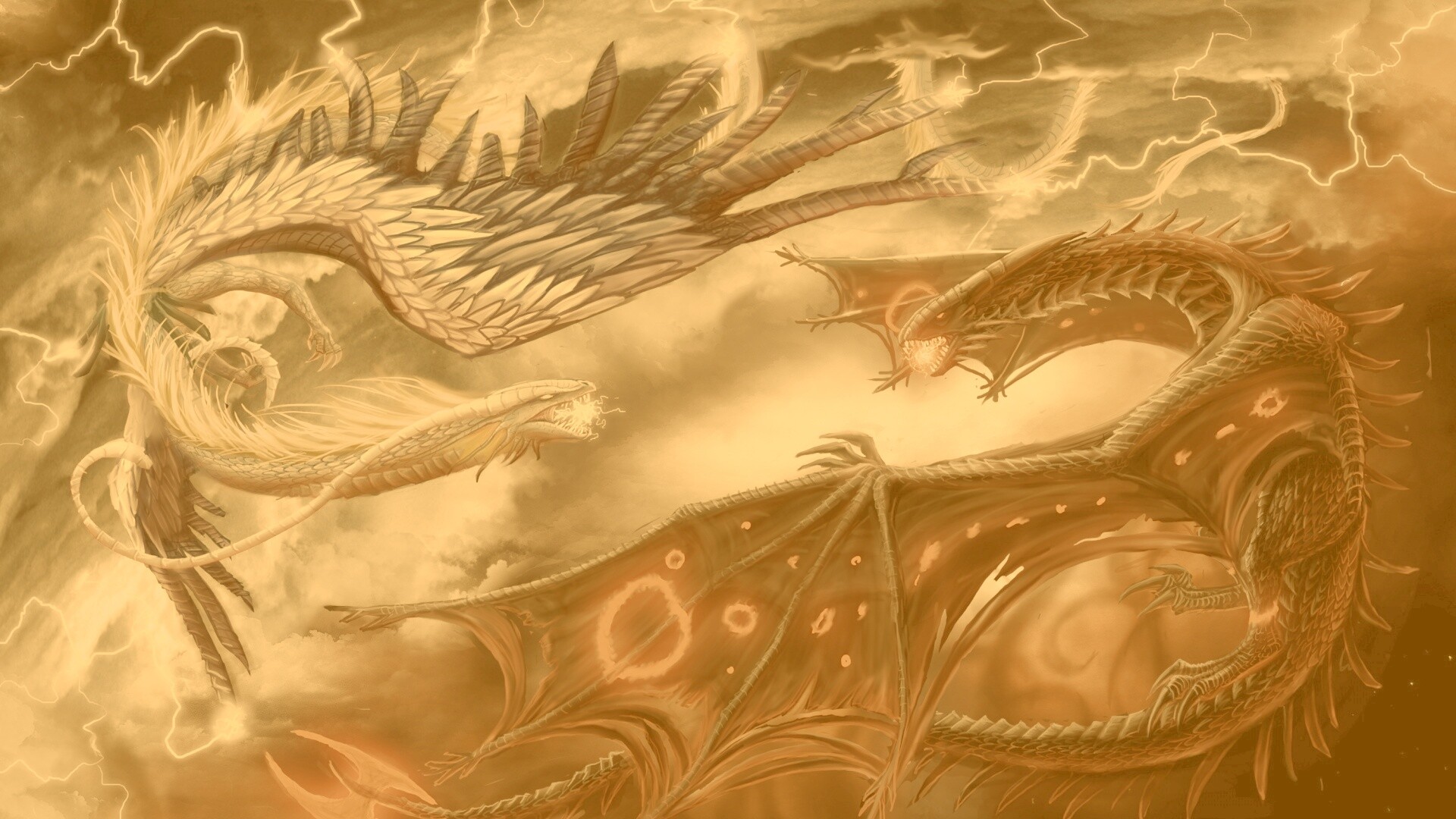 Живописная битва молнии и огня обои