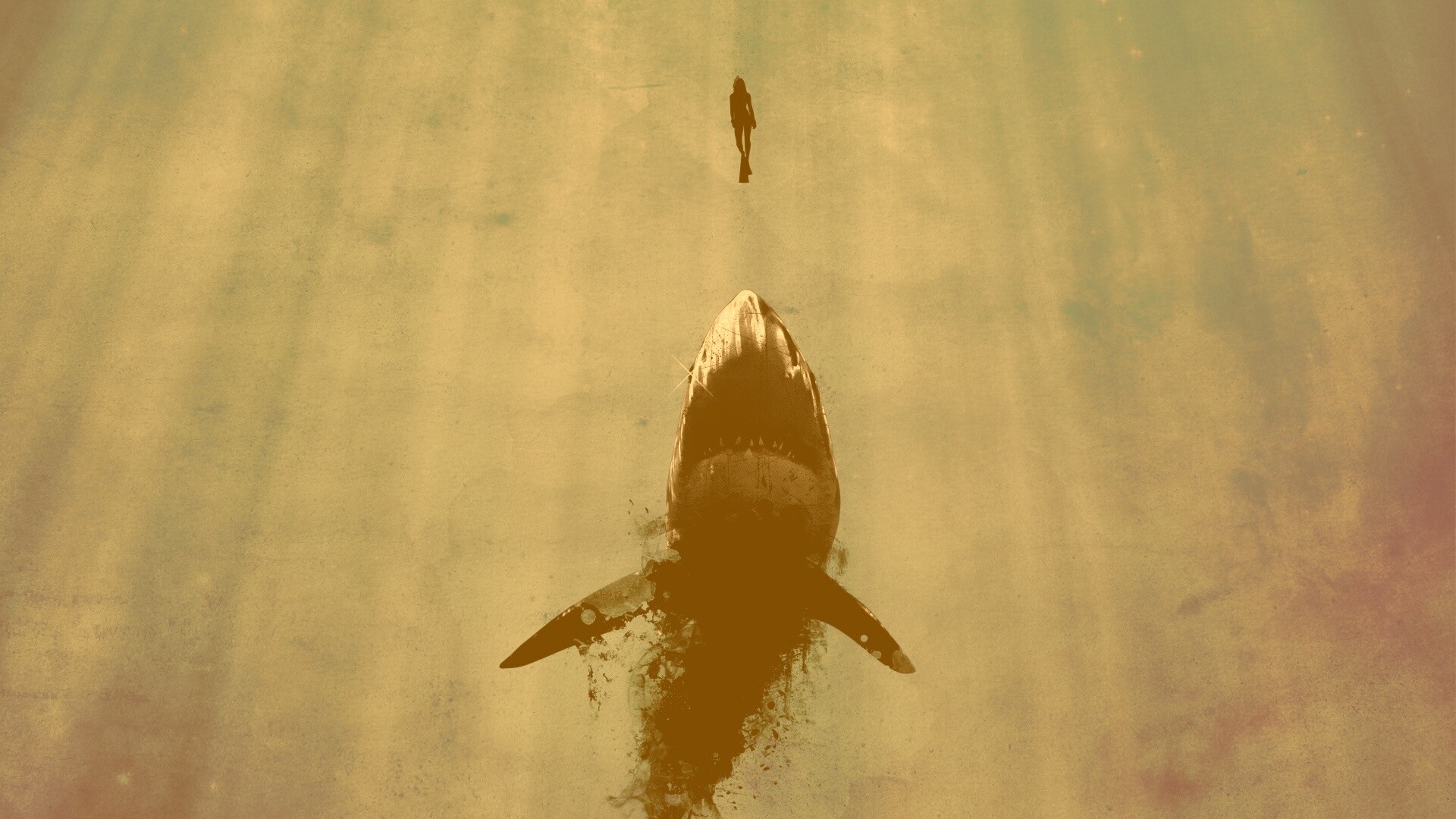 Акула гонится за человеком обои