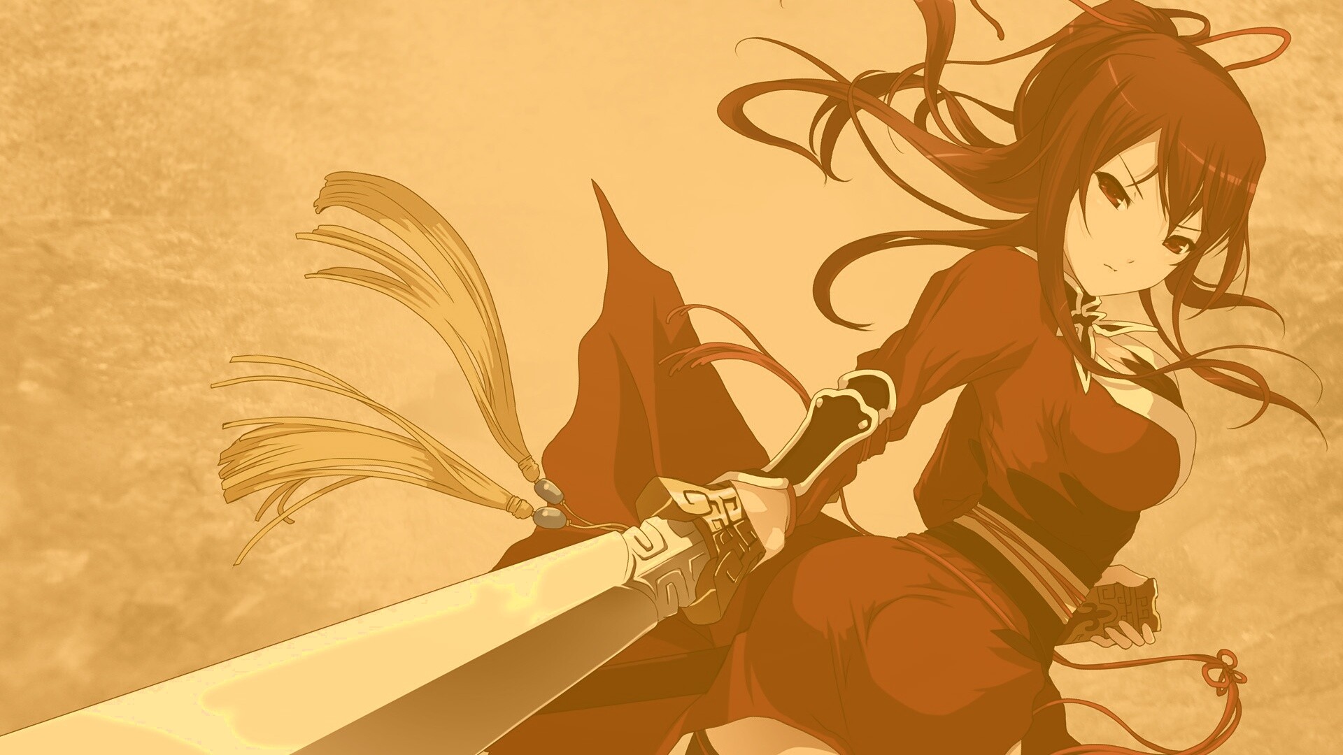 Рыжая девочка с мечем обои