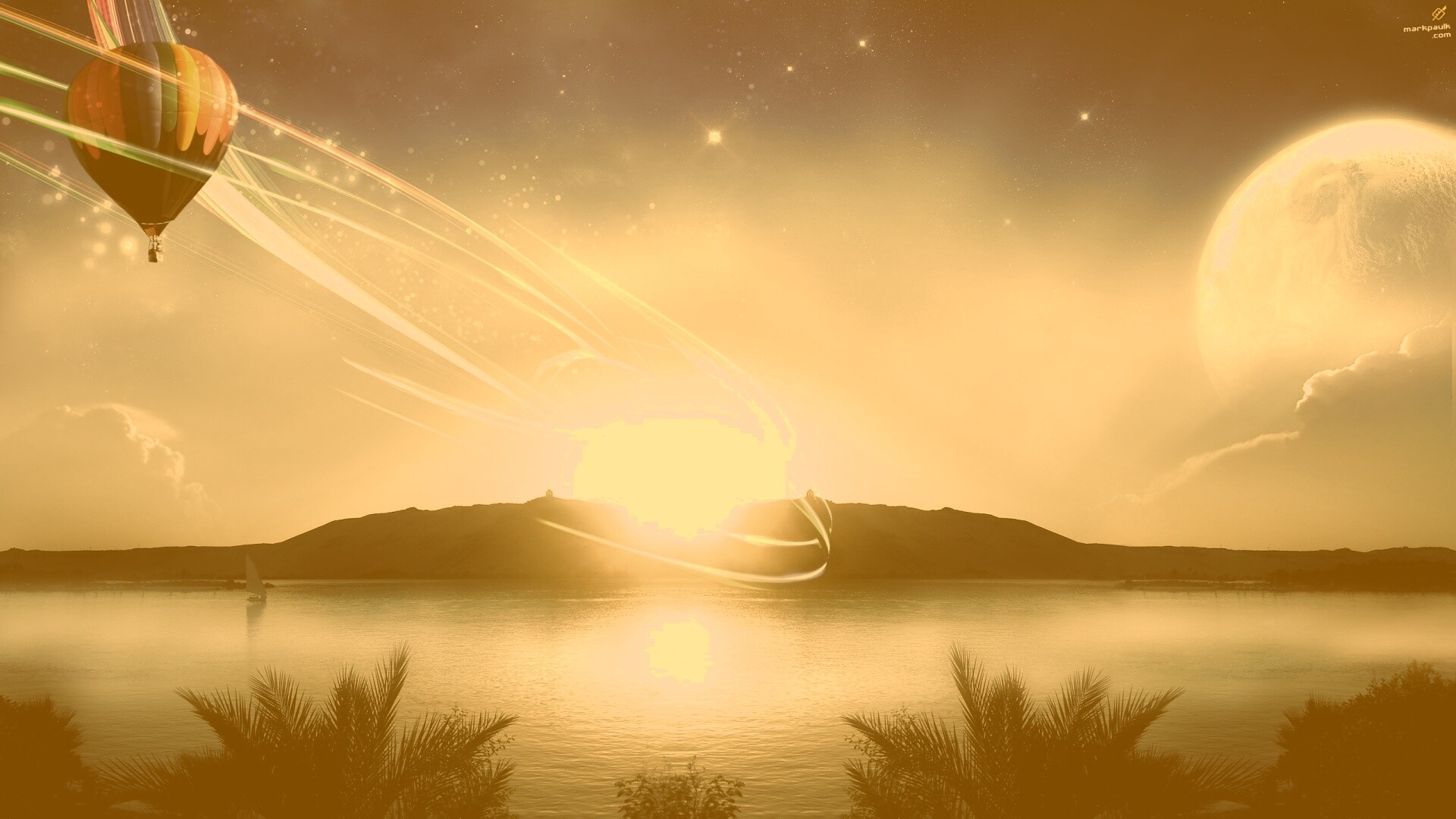 Радужный воздушный шар обои