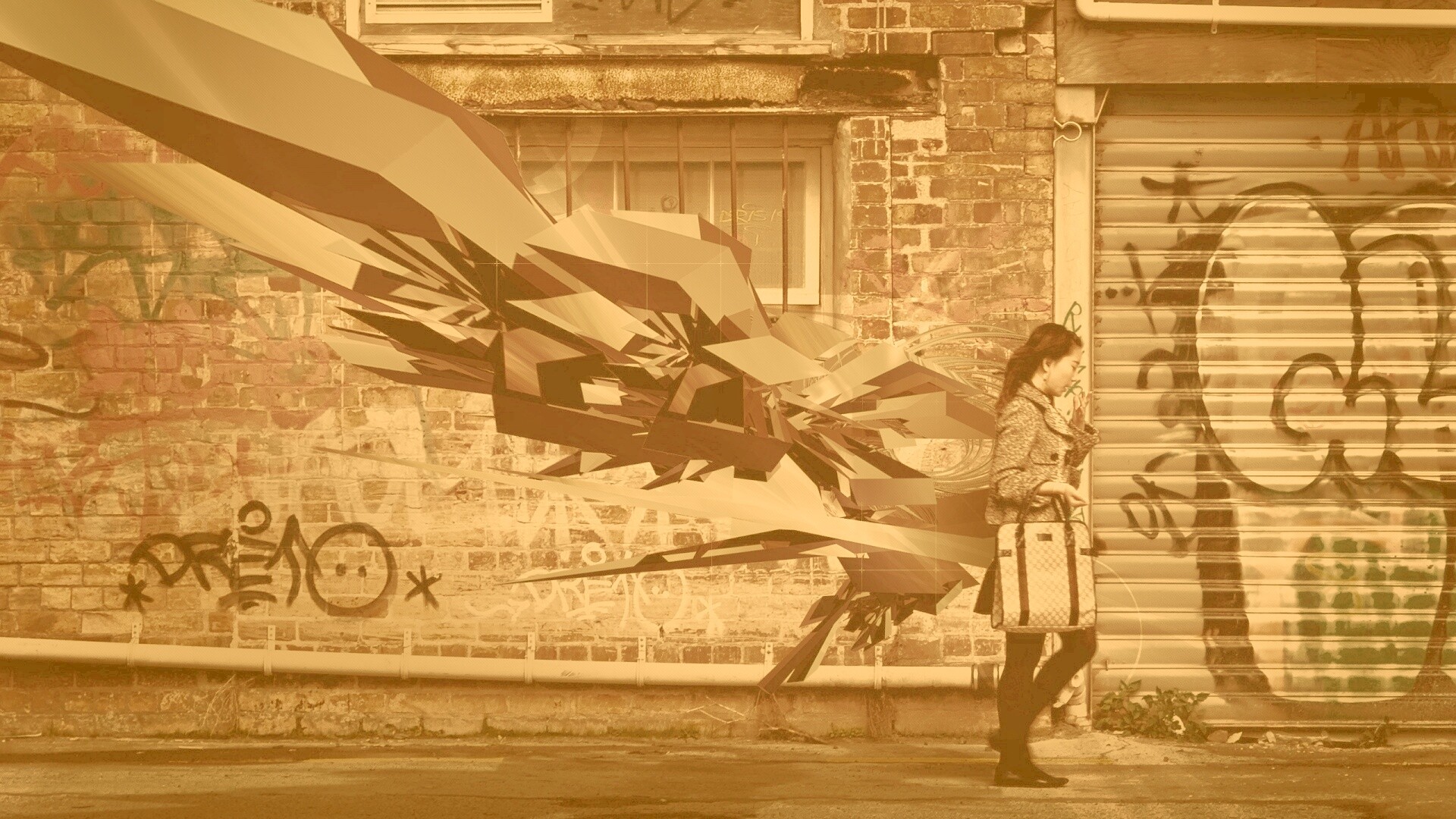 3D граффити на стене обои