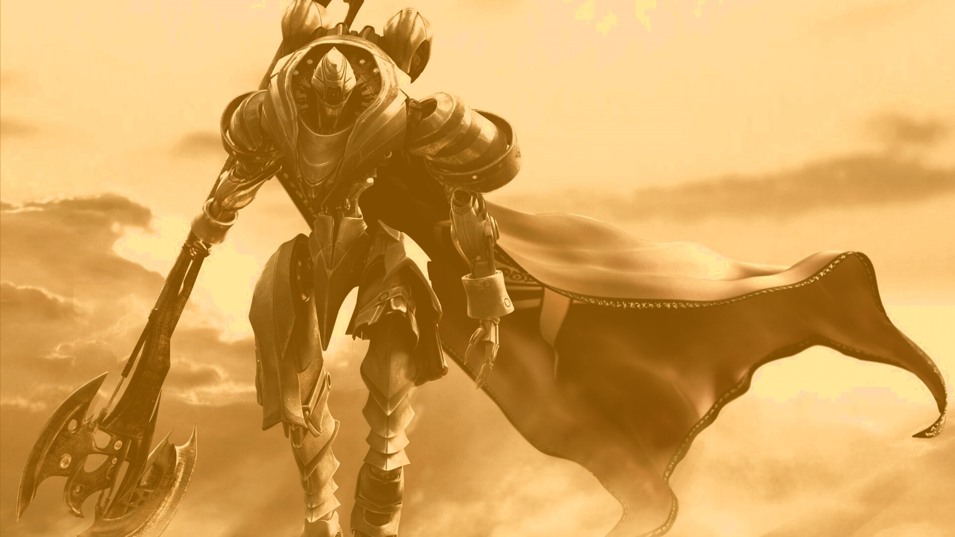 Боевой робот с топором в руке обои