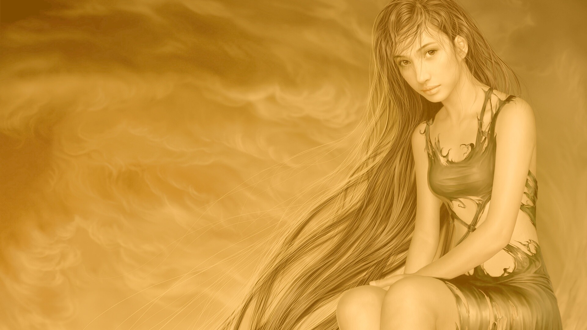 Девушка с длинными волосами обои