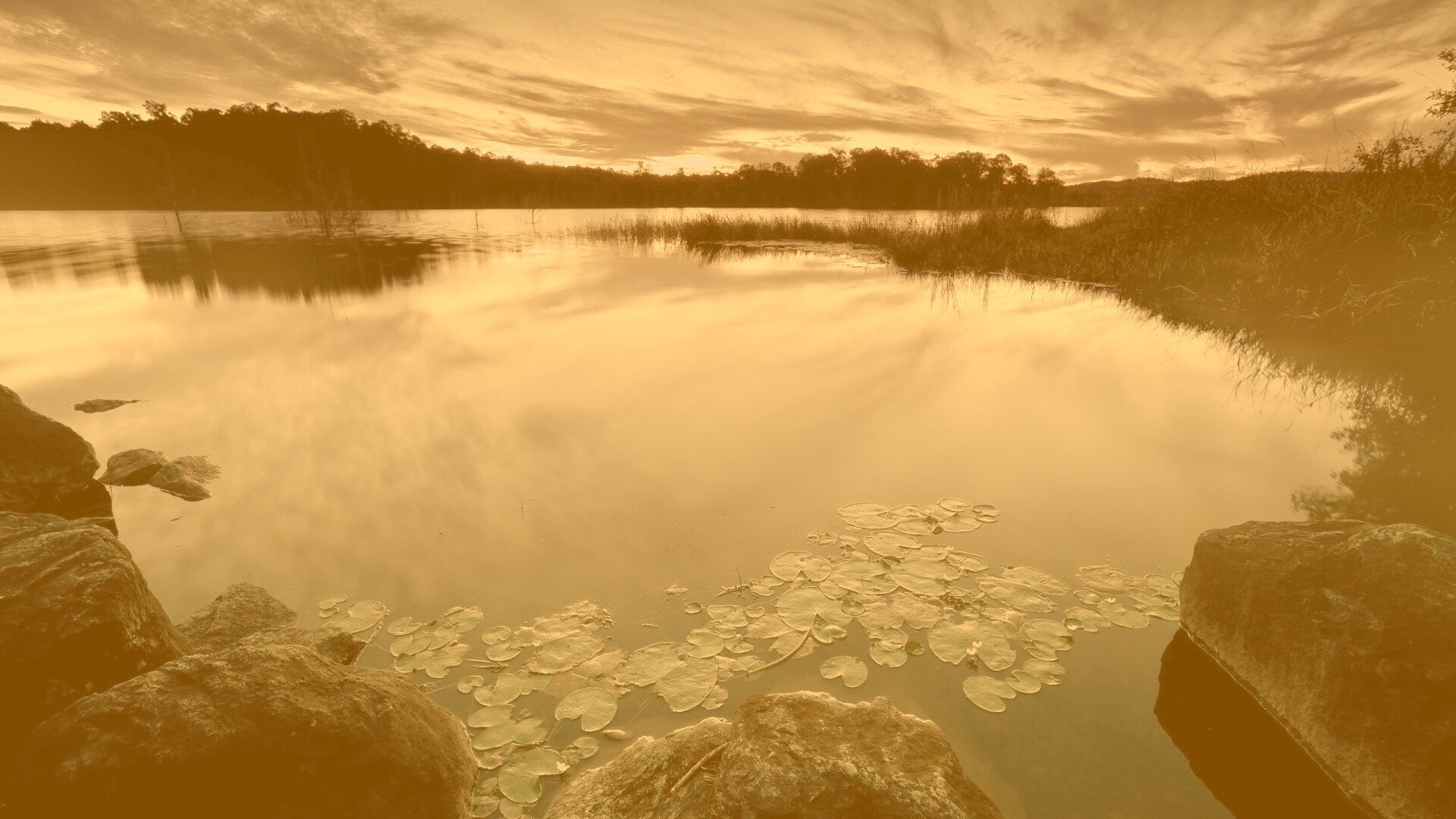 Озеро поздним вечером обои