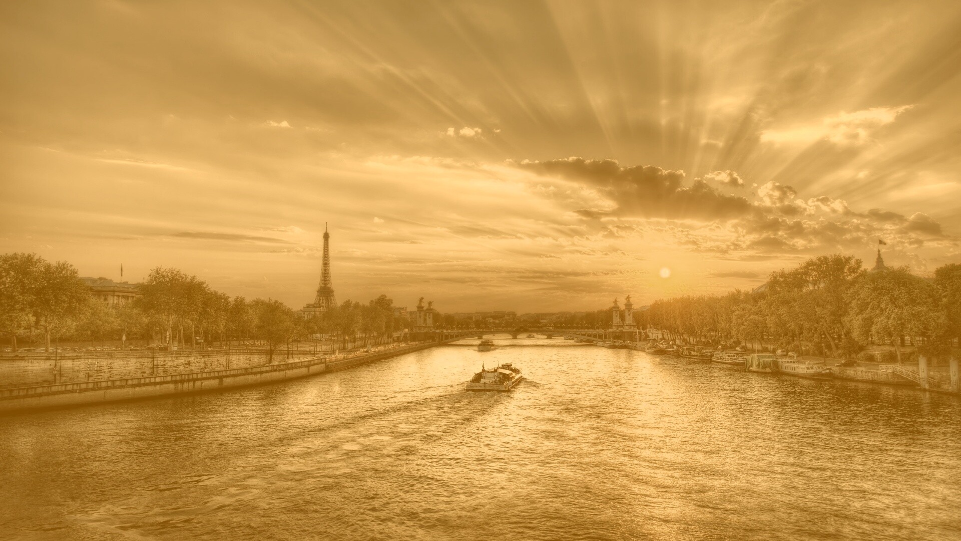 Закат над парижем HDR обои