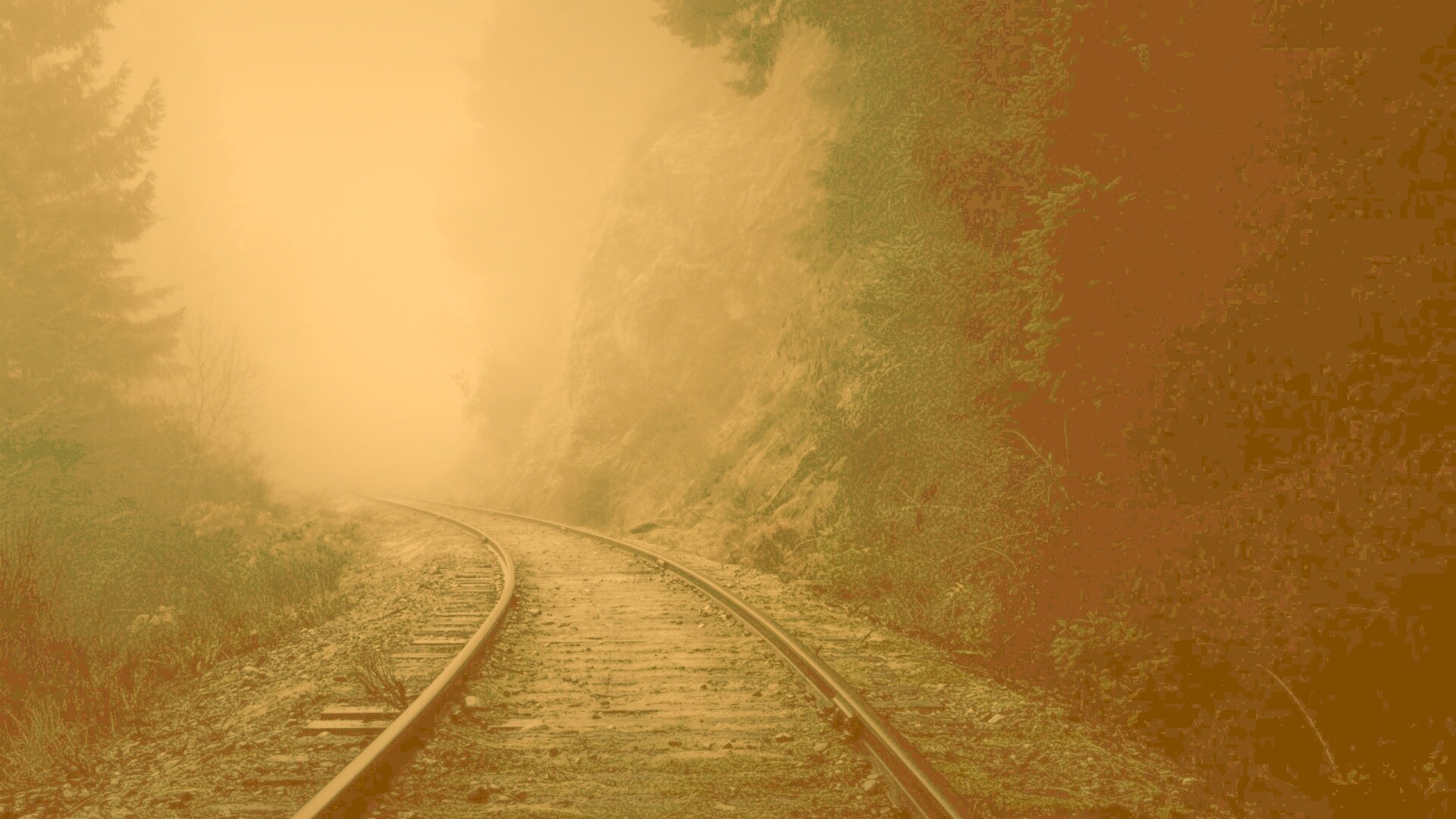 Рельсы уходя в туман обои