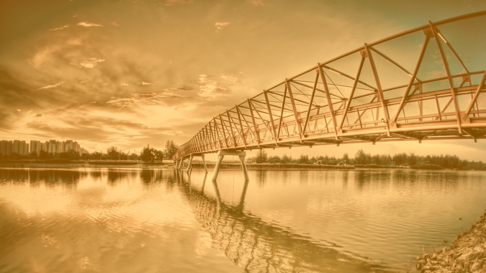 Мост через реку обои