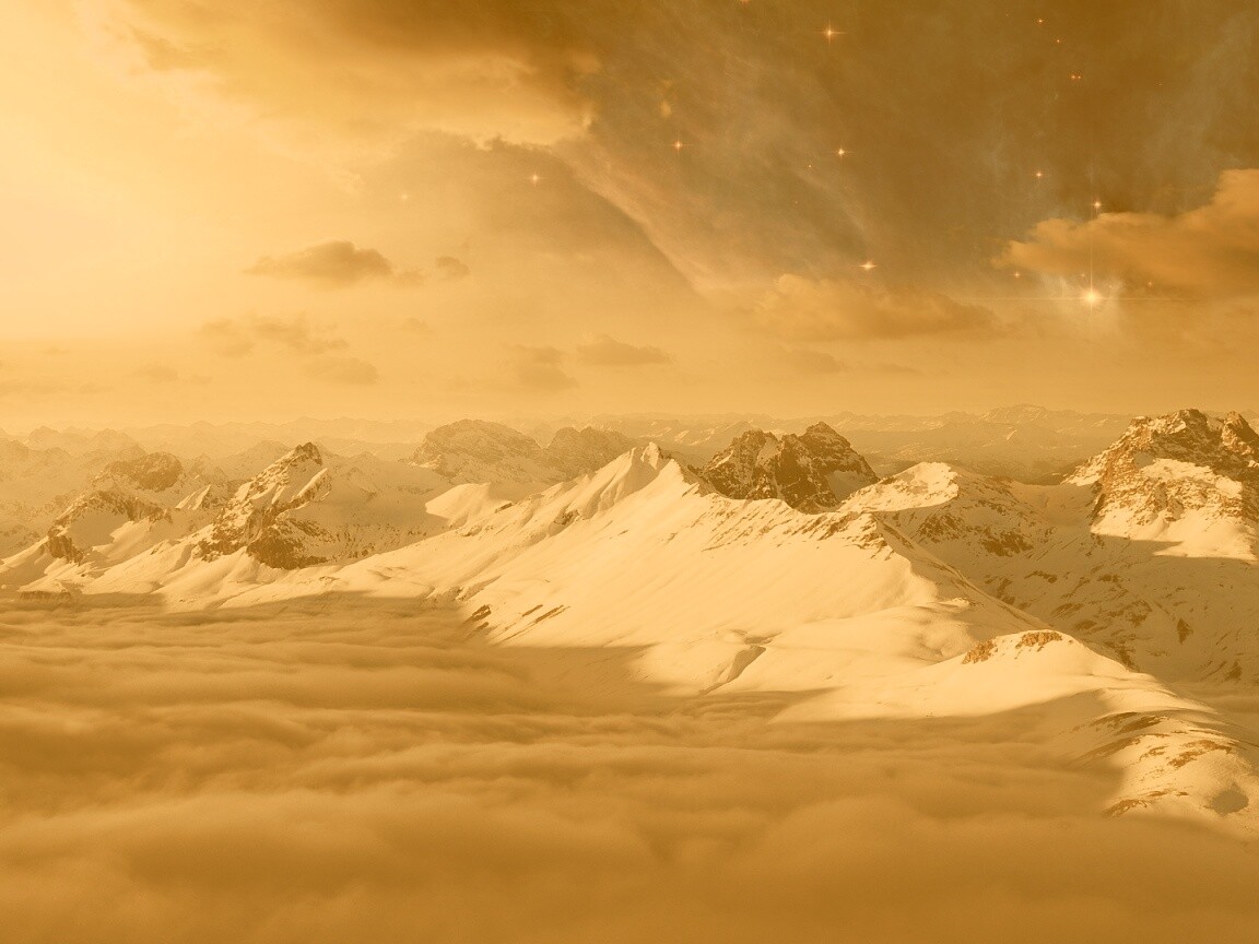 Горный хребет над облаками обои