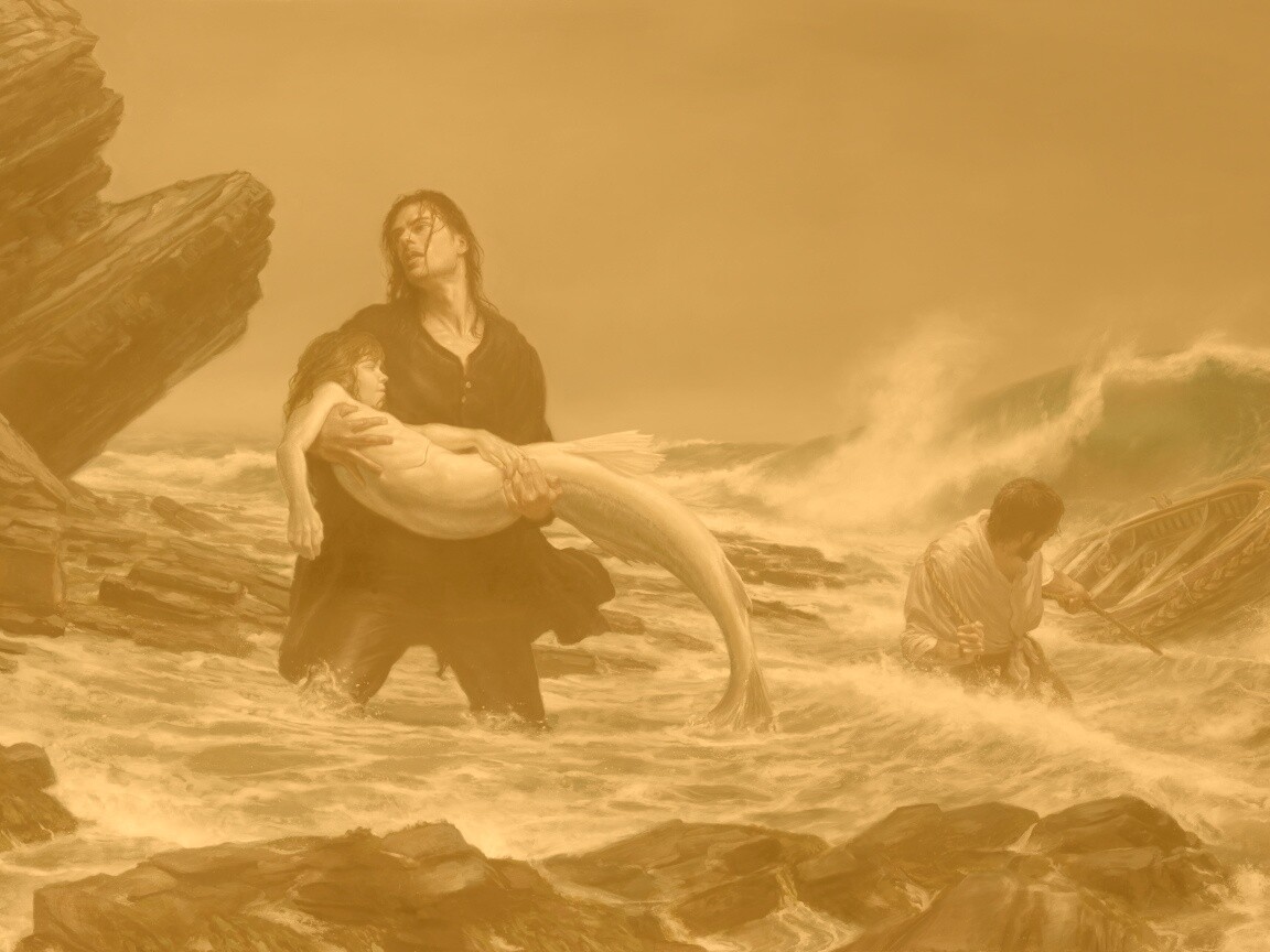 Рыбаки спасают русалку обои