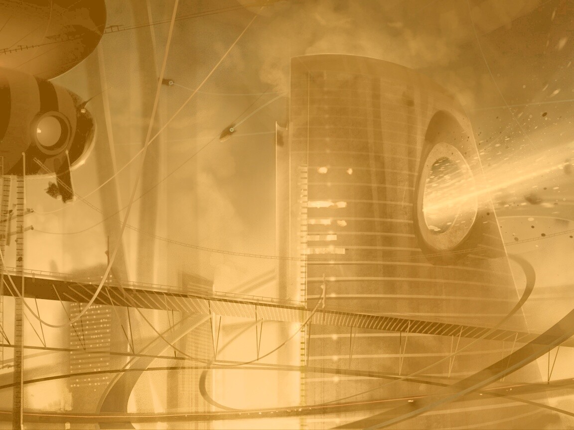 Выброс в городе будущего обои