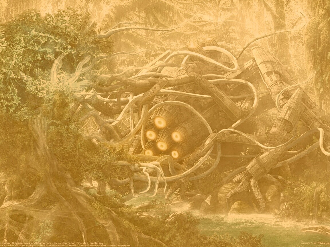 Космический корабль в джунгялх обои