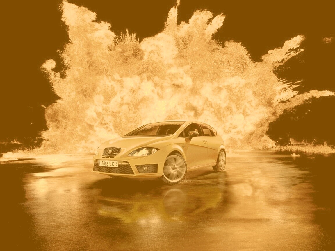 Желтый Леон на фоне взрыва обои