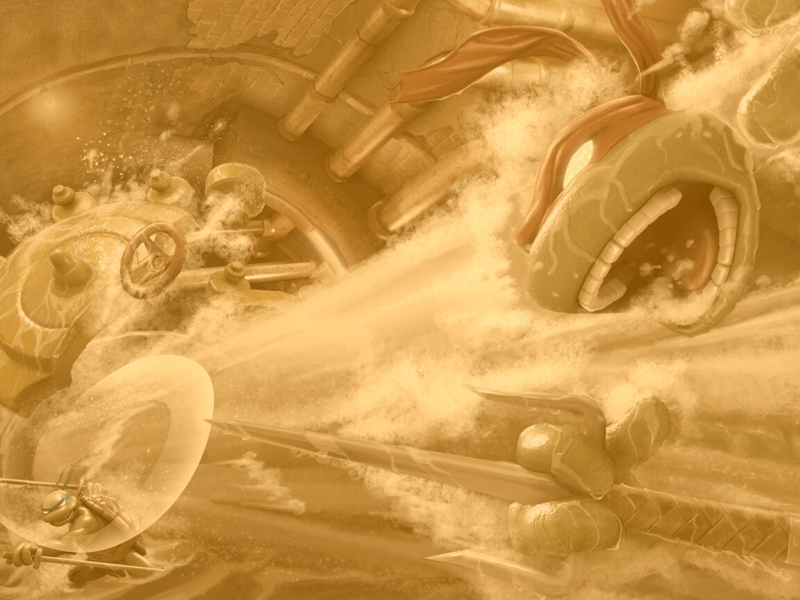 Рафаэля и Леонардо смывает водой обои