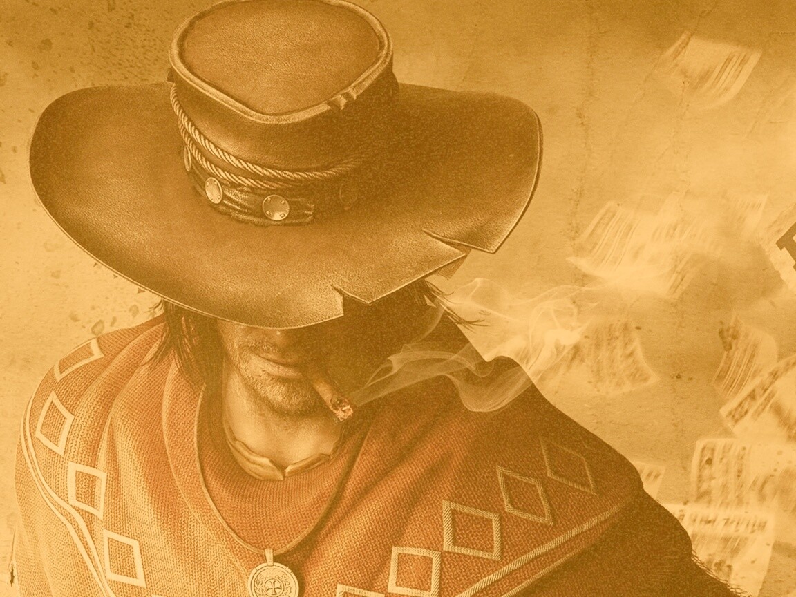 Мужик с сигарой в шляпе и пончо обои