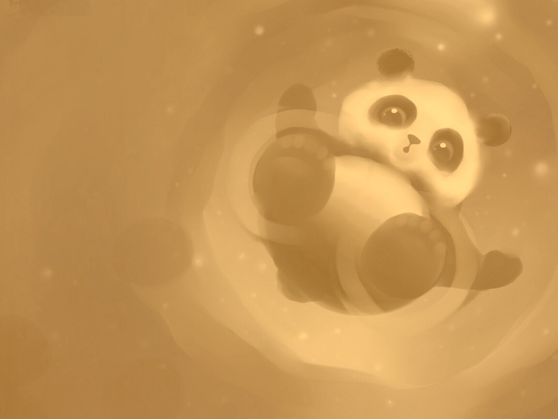 Маленькая панда и лужа обои