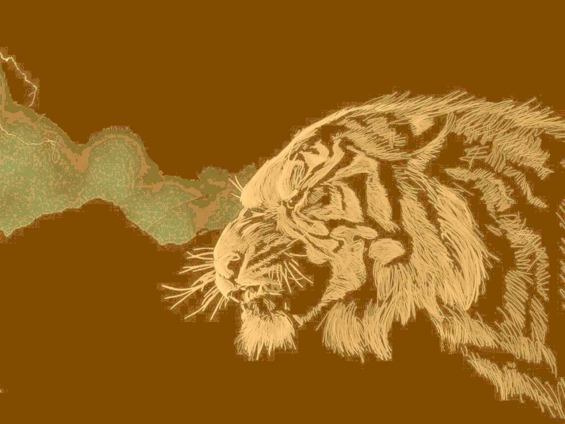 Рисунок грозного тигра обои