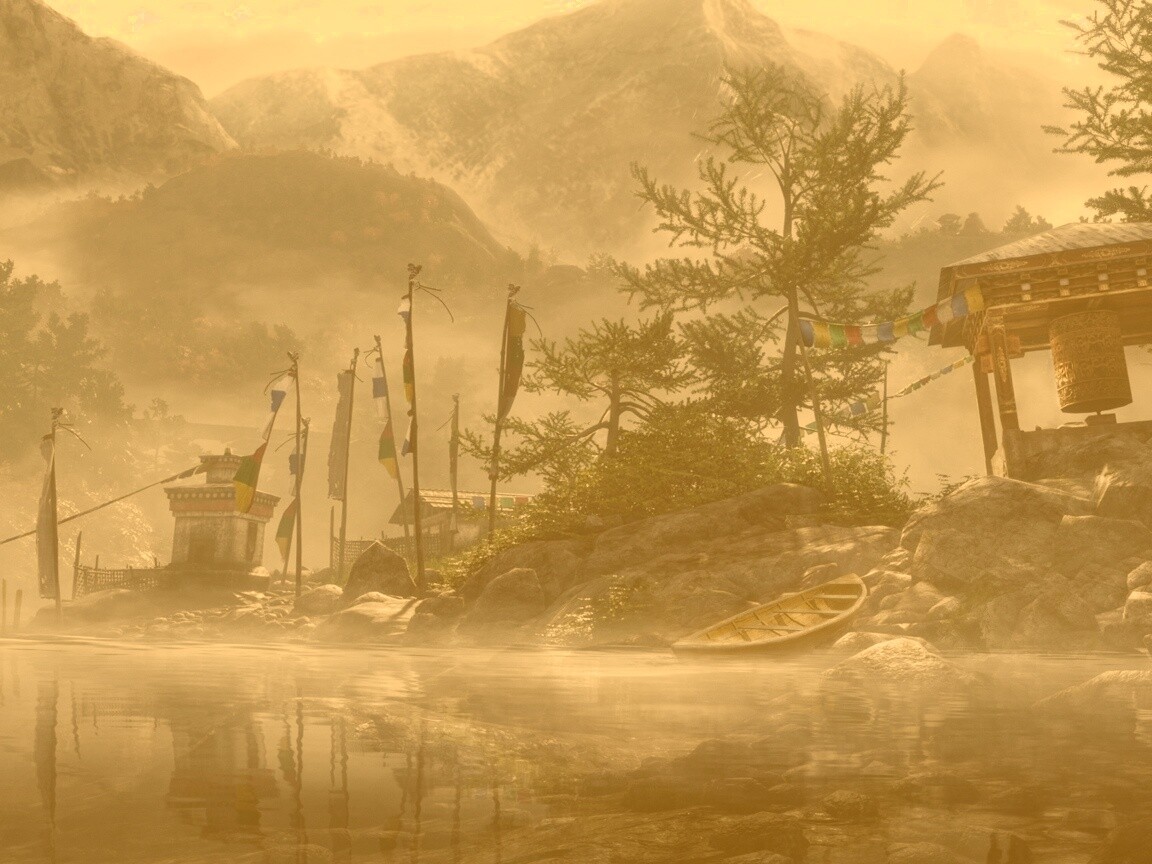 Каменистый берег в тумане обои